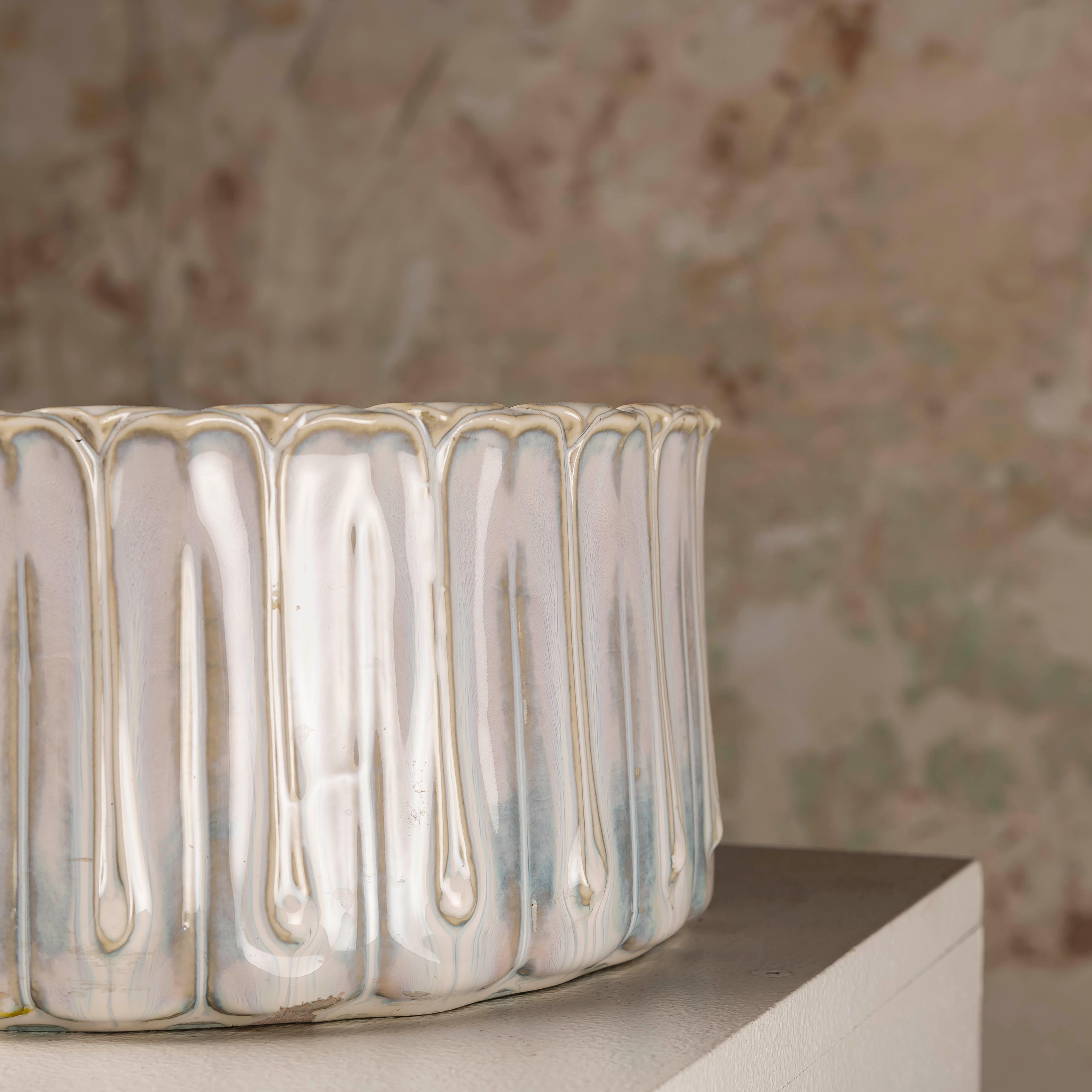 Glazed French Mid-Century Ceramic Centerpiece, Vallauris, Nacreous Glaze 1960s For Sale