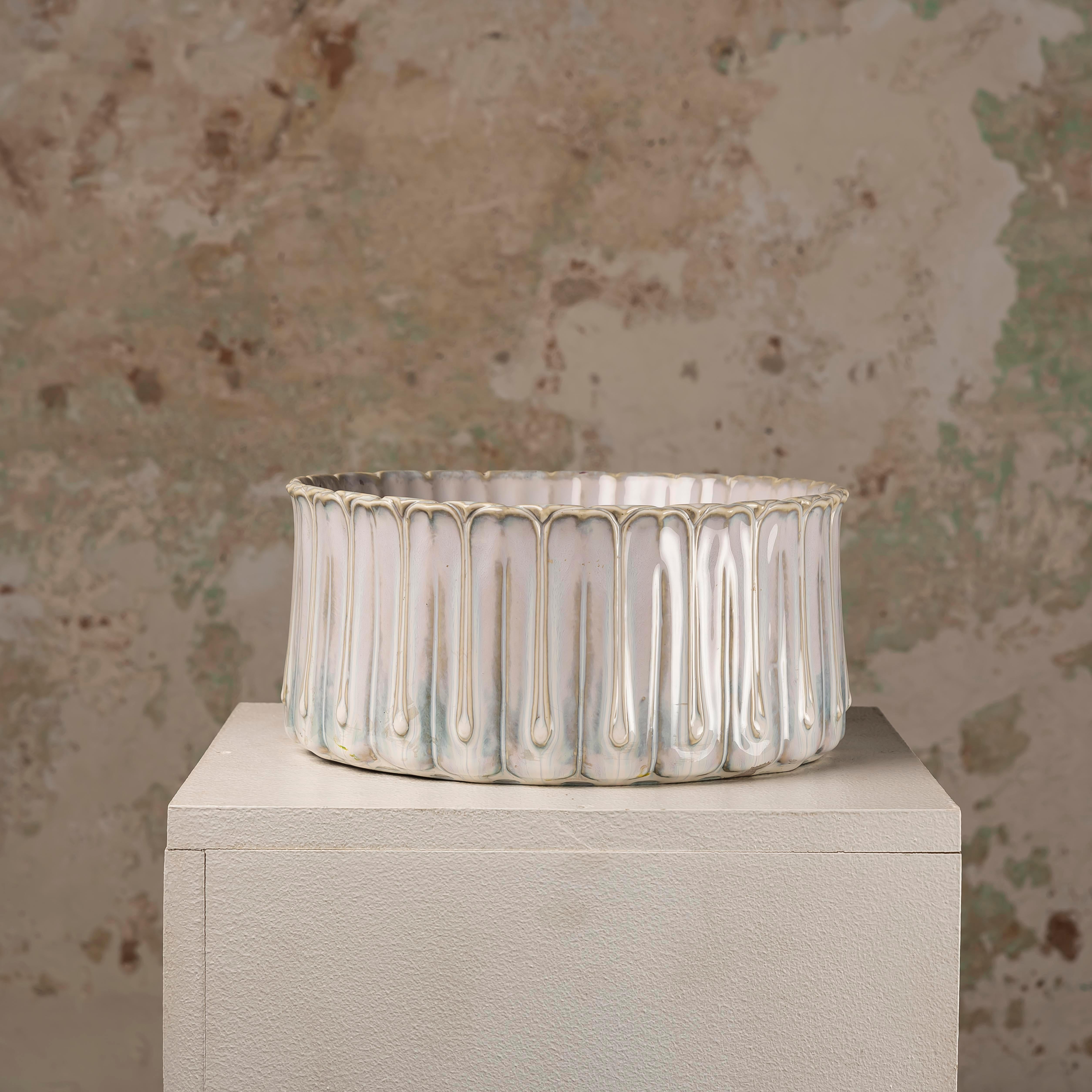 French Mid-Century Ceramic Centerpiece, Vallauris, Nacreous Glaze 1960s For Sale 2