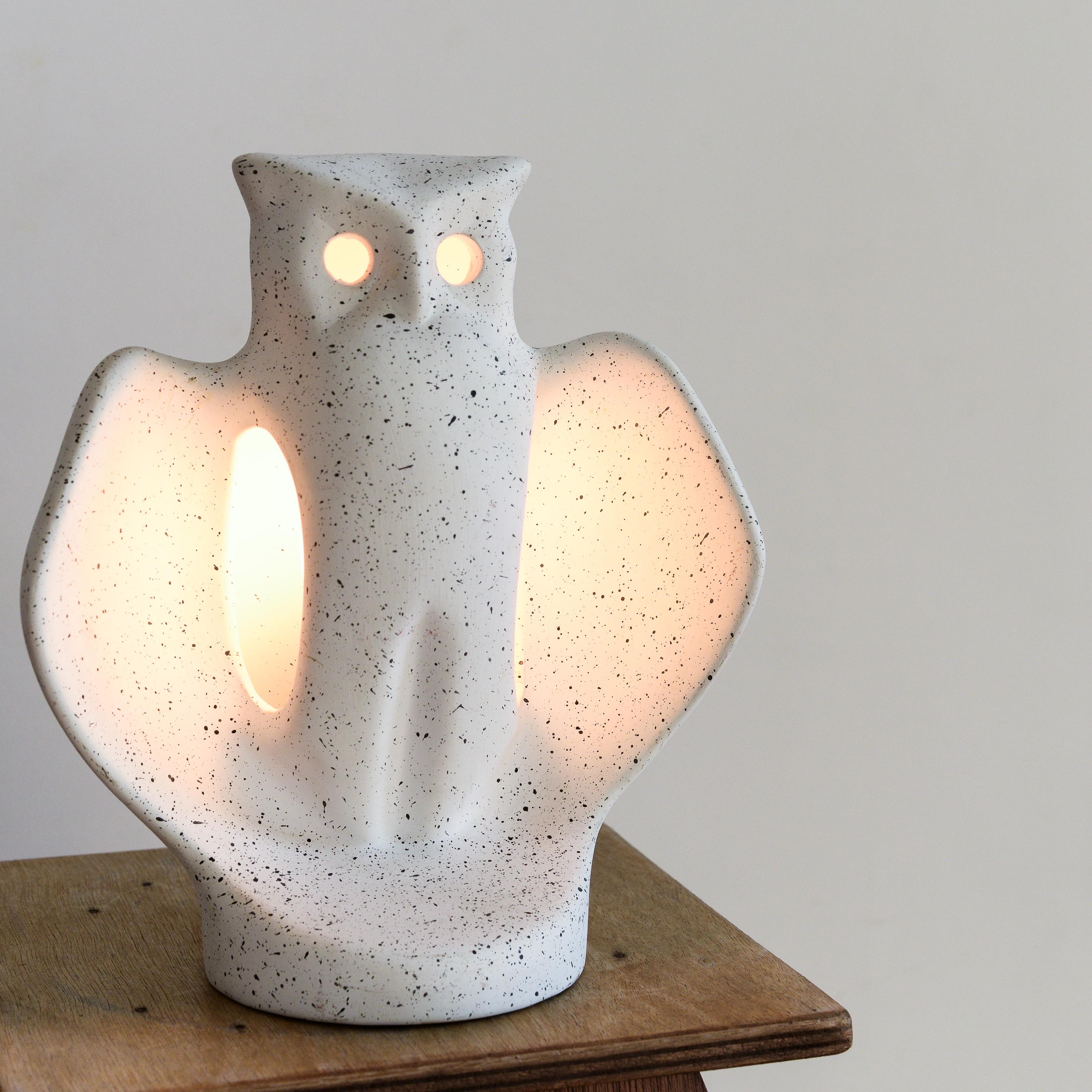 Space Age Ceramic Owl Lamp French Mid-Century Modern For Sale