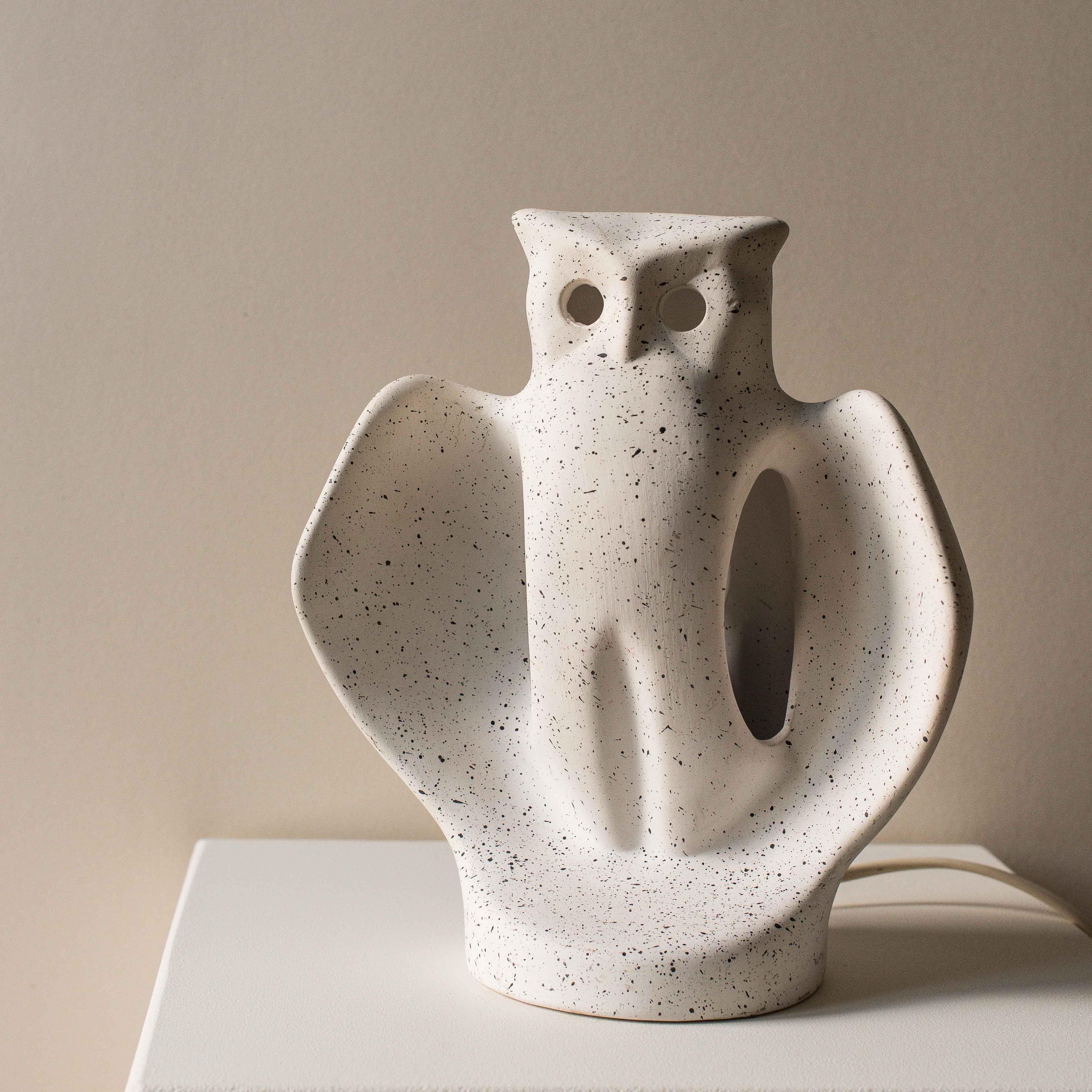 Late 20th Century Ceramic Owl Lamp French Mid-Century Modern For Sale