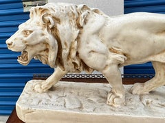 French Mid-Century Ceramic Striding Lion Statue After Louis Vidal
