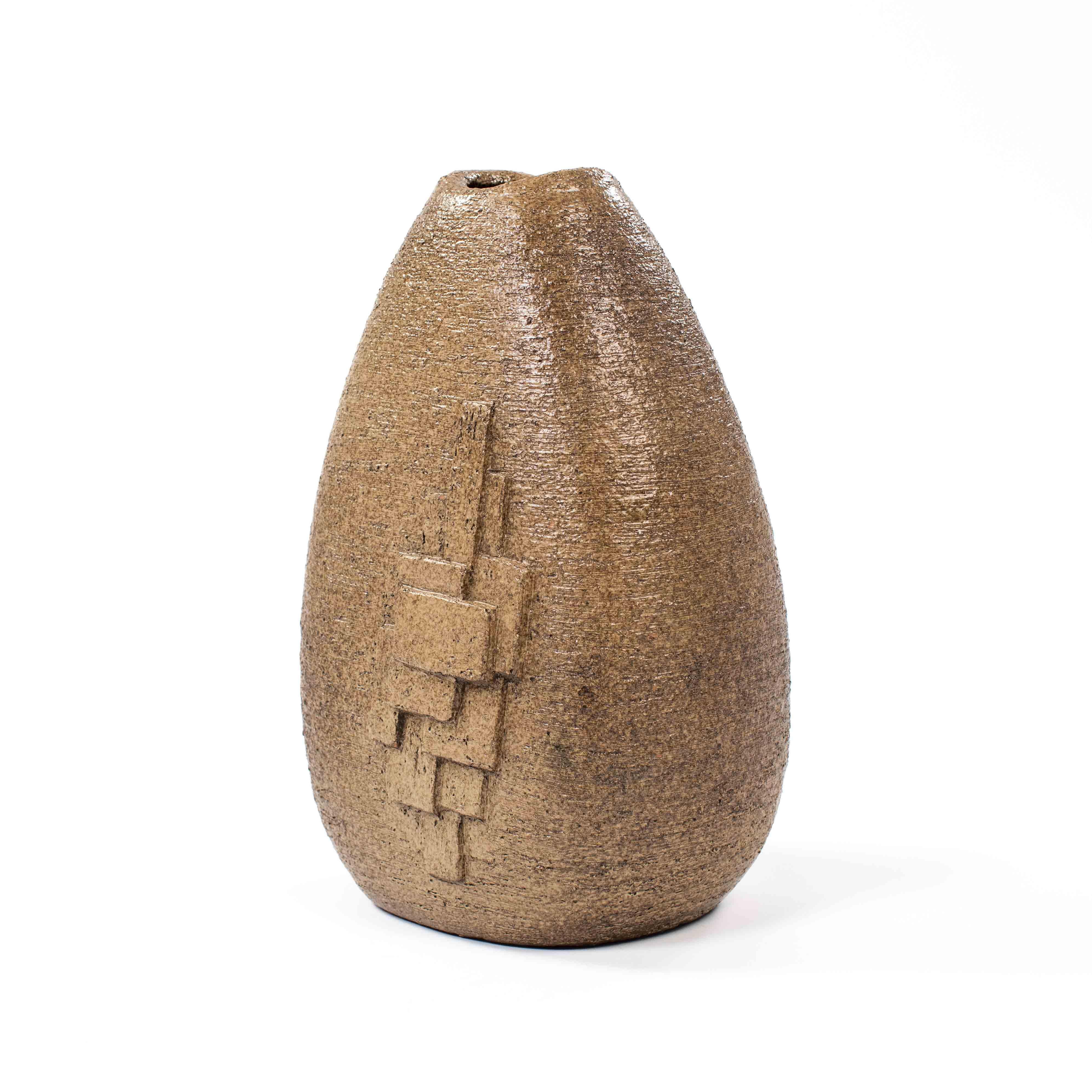 Mid-Century Modern French Mid-Century Ceramic Vase with Geometric Decoration by G. Masarra, 1950s For Sale