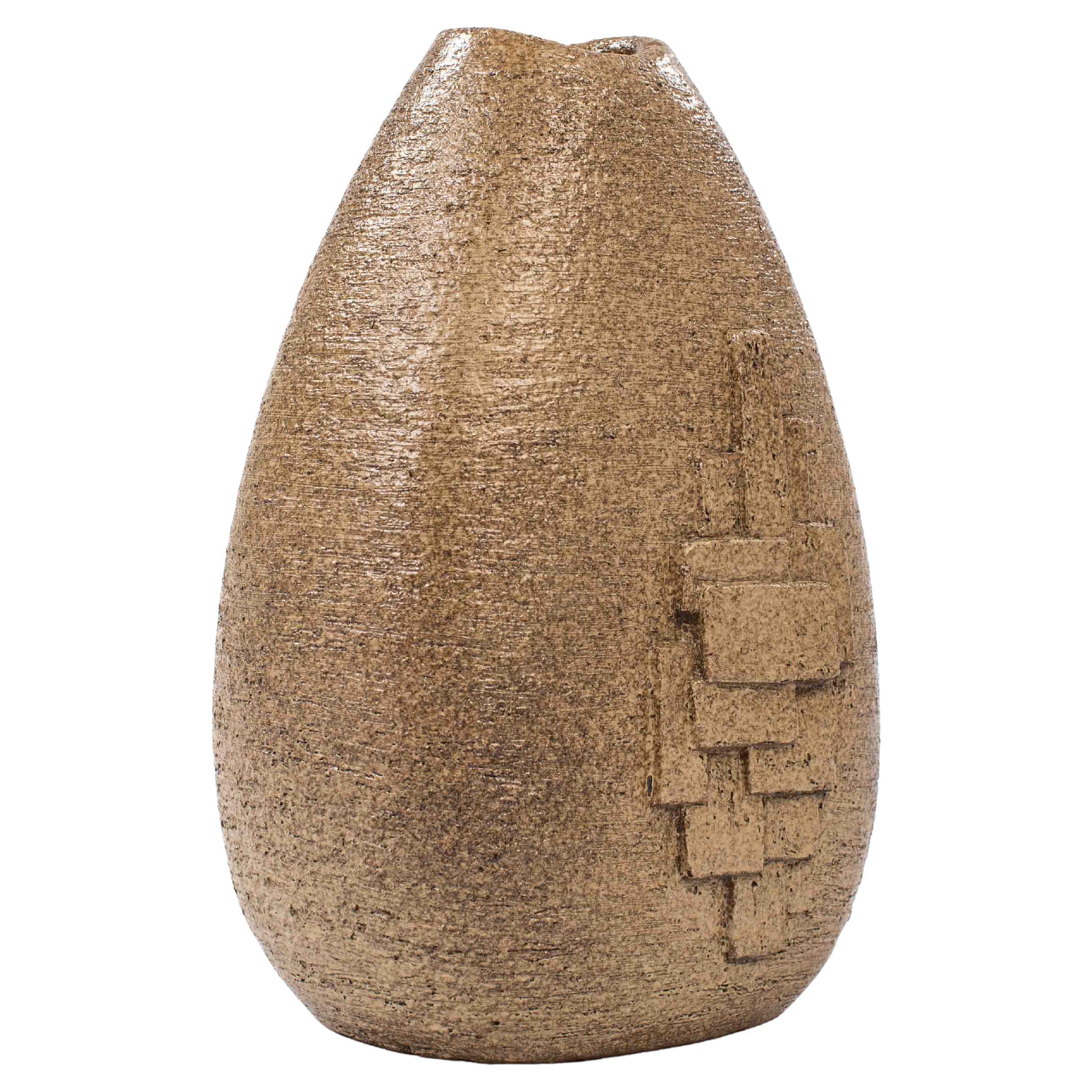 French Mid-Century Ceramic Vase with Geometric Decoration by G. Masarra, 1950s