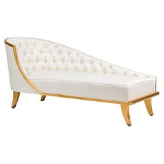 French Mid-Century Champaigne Satin Tufted Chaise