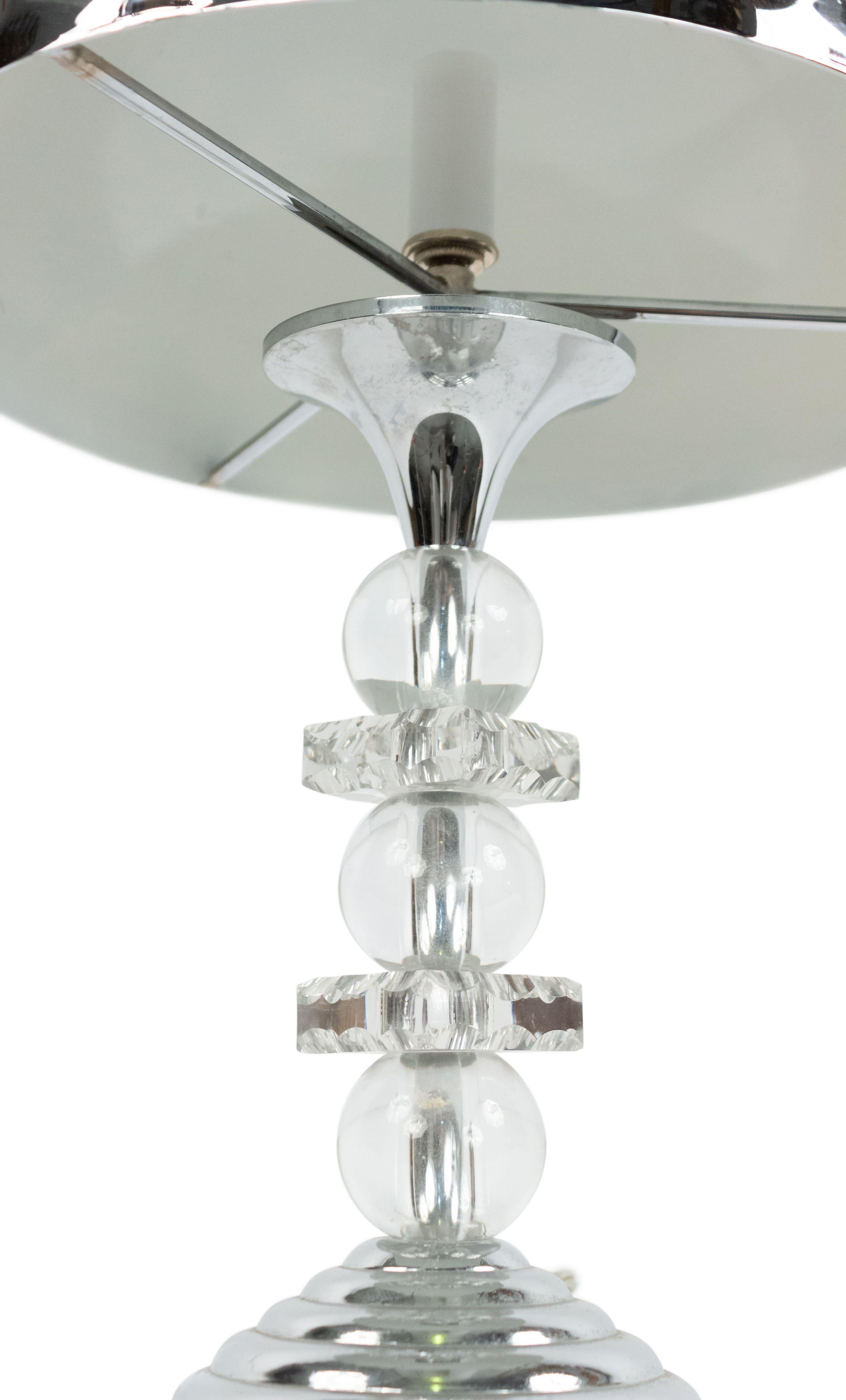 French Midcentury Chrome and Glass Table Lamp For Sale 1