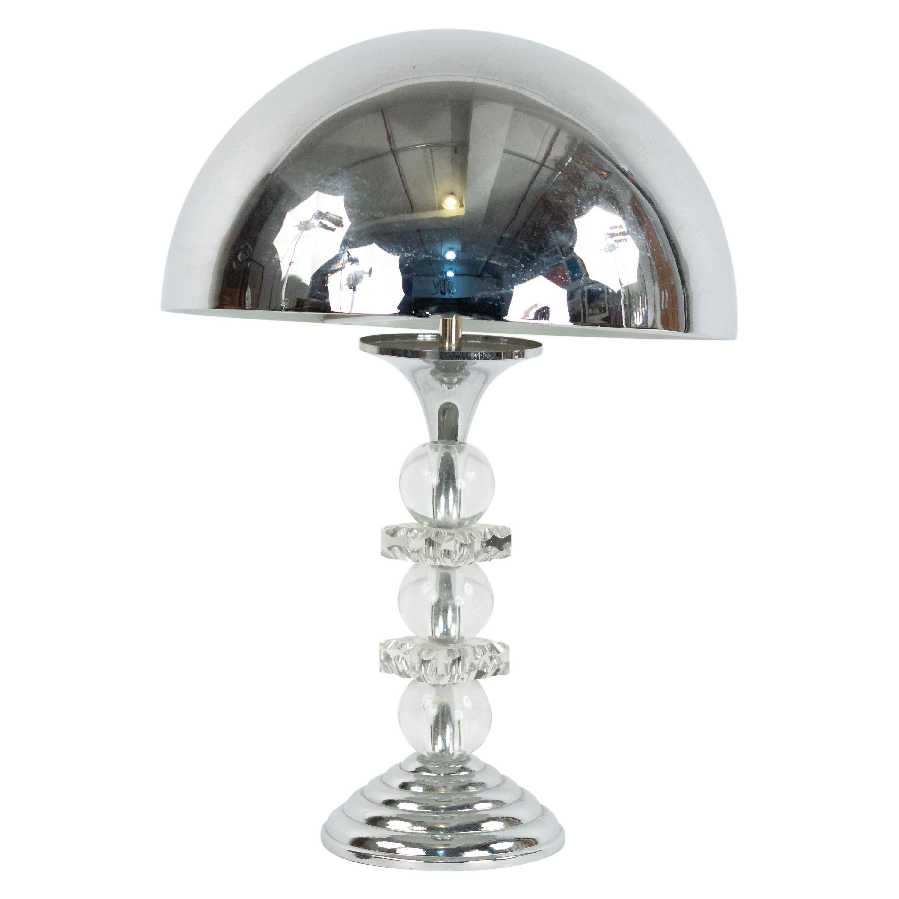 French Midcentury Chrome and Glass Table Lamp For Sale