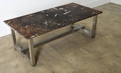 French Mid-Century Chrome Coffee Table with Moroccan Fossil Stone Top