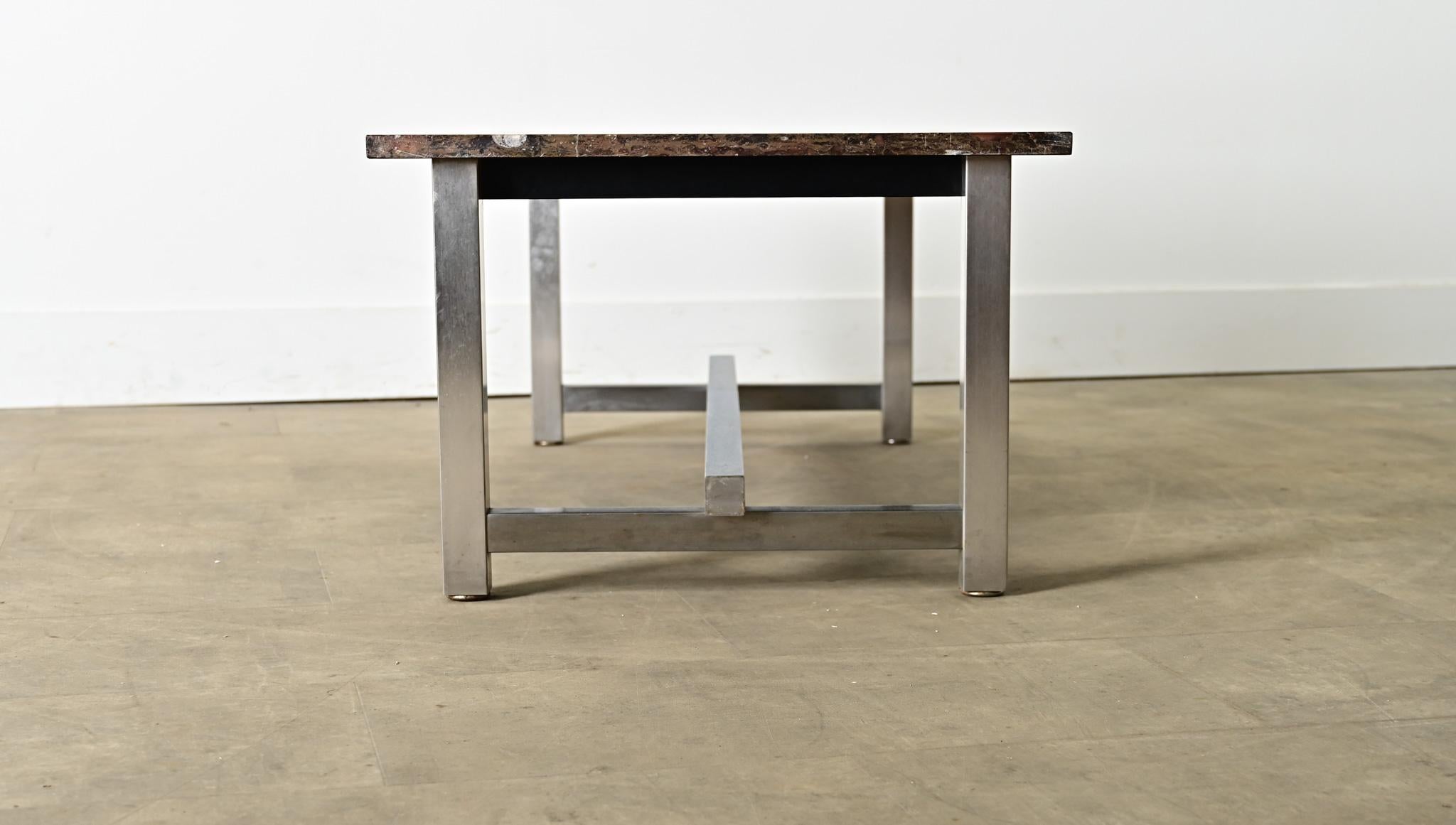 20th Century French Mid-Century Chrome Coffee Table with Moroccan Fossil Stone Top