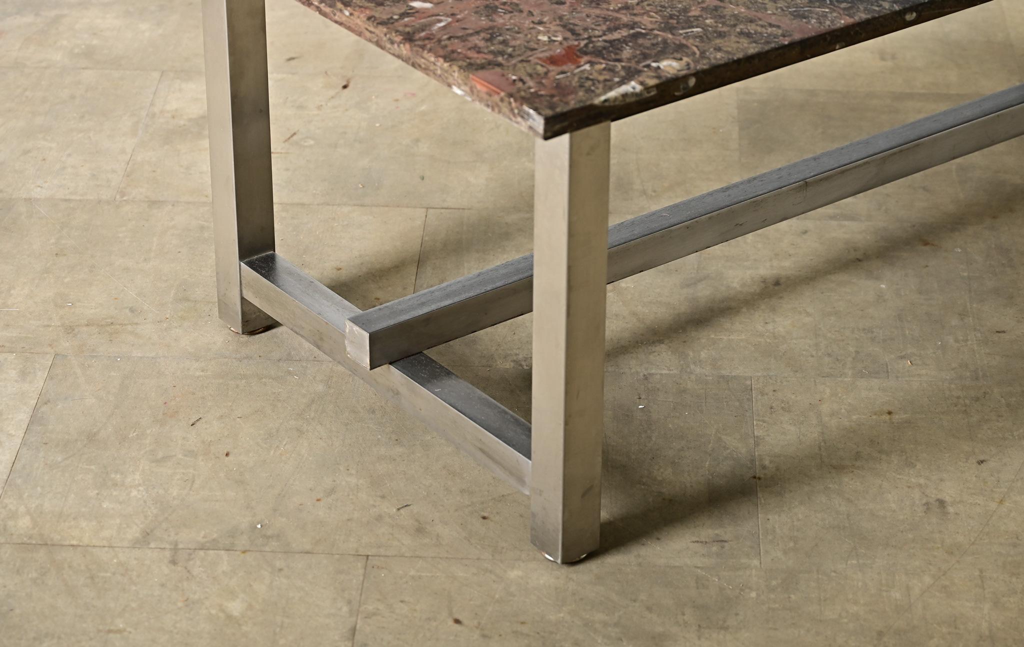 French Mid-Century Chrome Coffee Table with Moroccan Fossil Stone Top 1