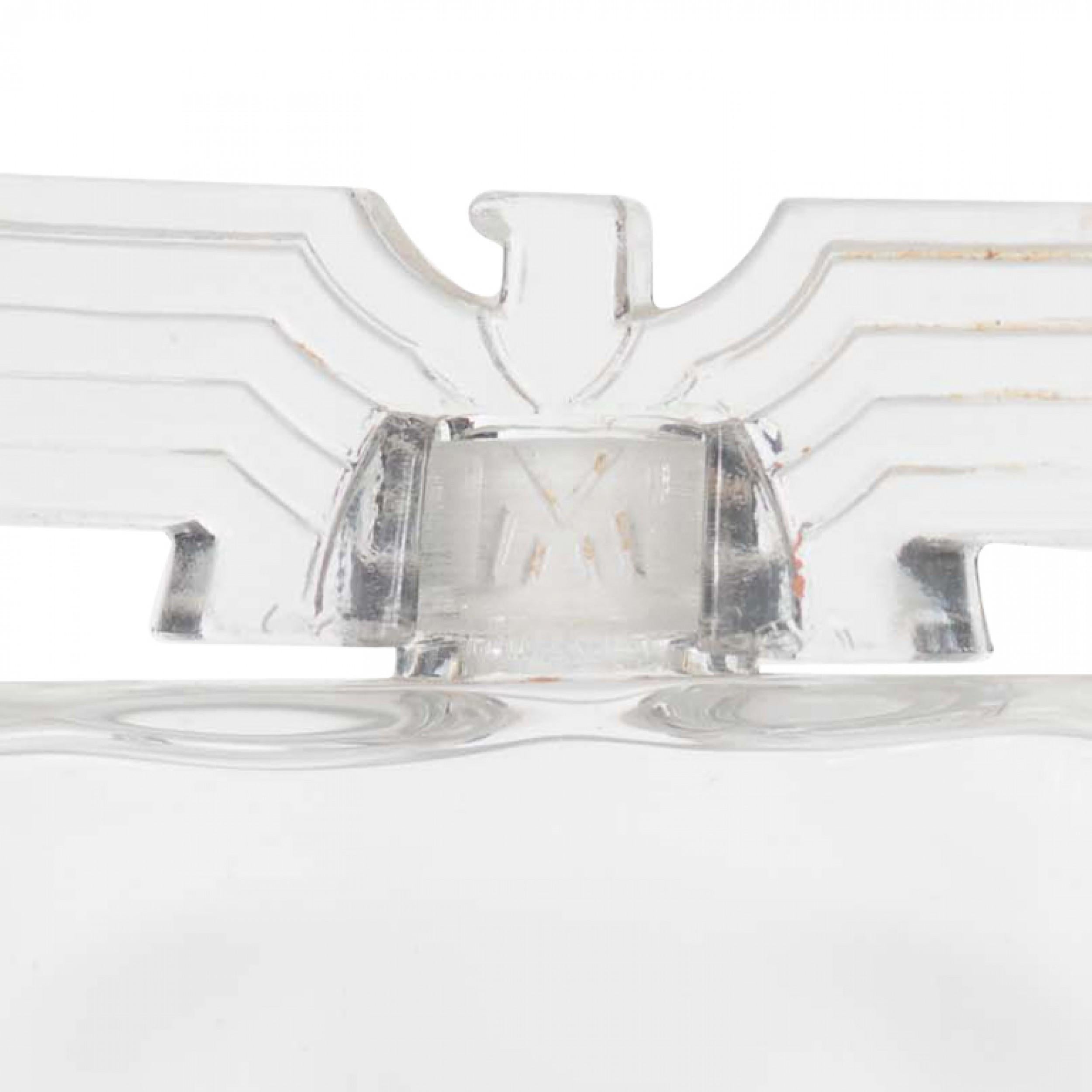 2 French Mid Century 1940s concave trapezoid-shaped glass perfume bottle with an geometric stylized eagle-shaped stopper (for CIRO 