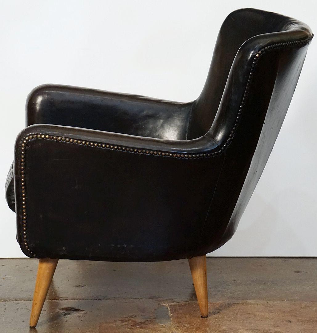 French Mid-Century Club or Lounge Chairs of Black Leather 5