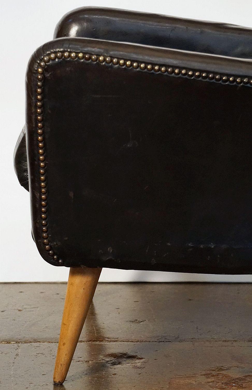 French Mid-Century Club or Lounge Chairs of Black Leather 6