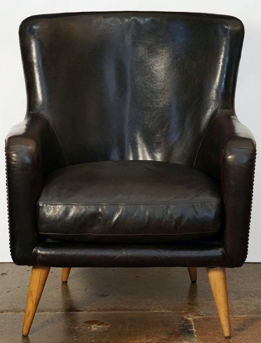 French Mid-Century Club or Lounge Chairs of Black Leather 8