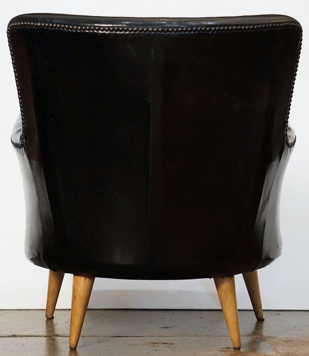 French Mid-Century Club or Lounge Chairs of Black Leather 13