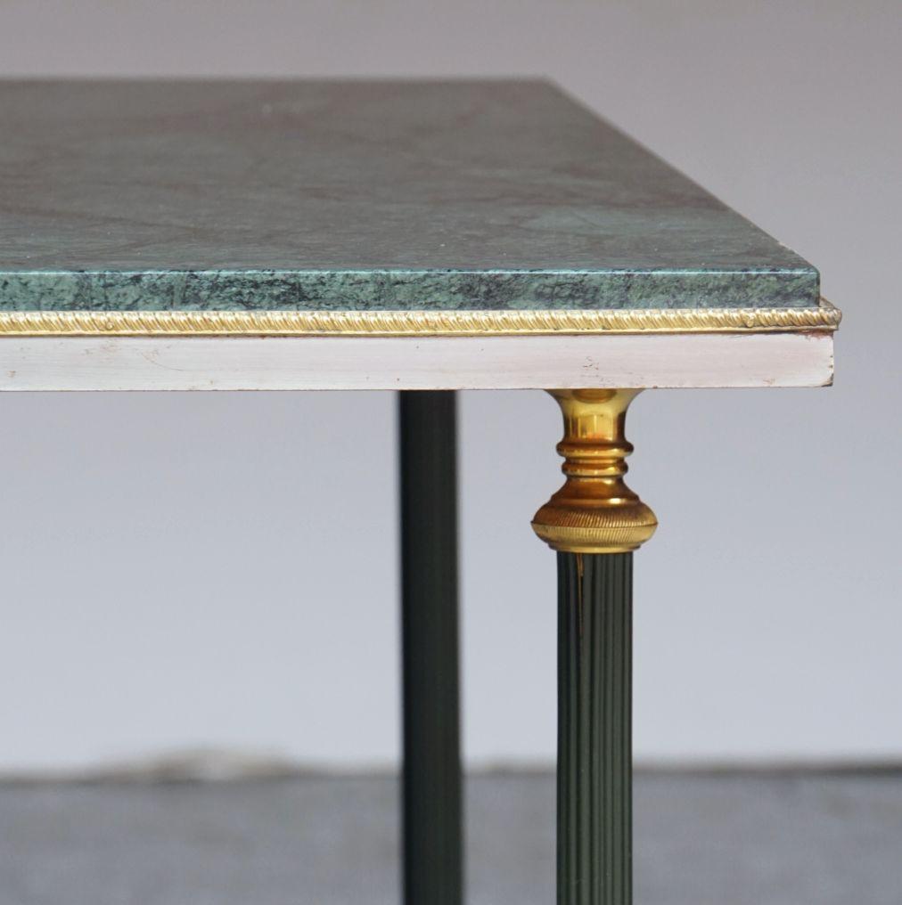 French Mid-Century Coffee or Cocktail Low Table of Brass with Green Marble Top For Sale 5