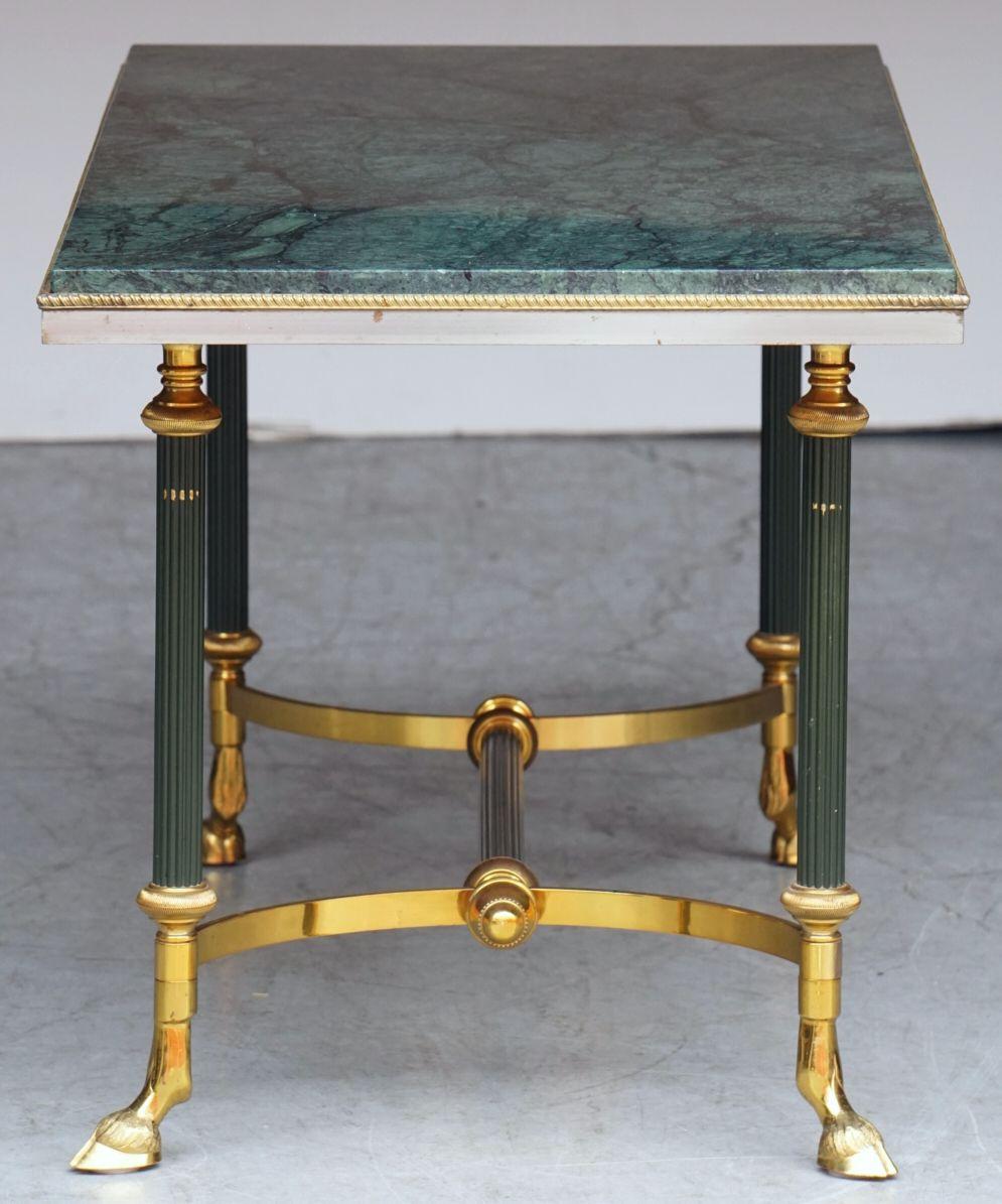 French Mid-Century Coffee or Cocktail Low Table of Brass with Green Marble Top For Sale 6