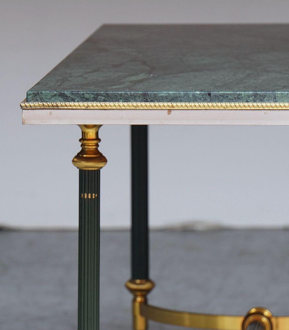 French Mid-Century Coffee or Cocktail Low Table of Brass with Green Marble Top For Sale 7