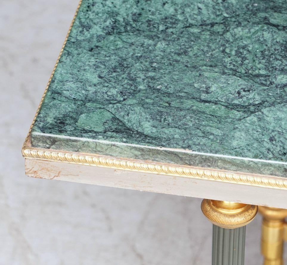French Mid-Century Coffee or Cocktail Low Table of Brass with Green Marble Top For Sale 9
