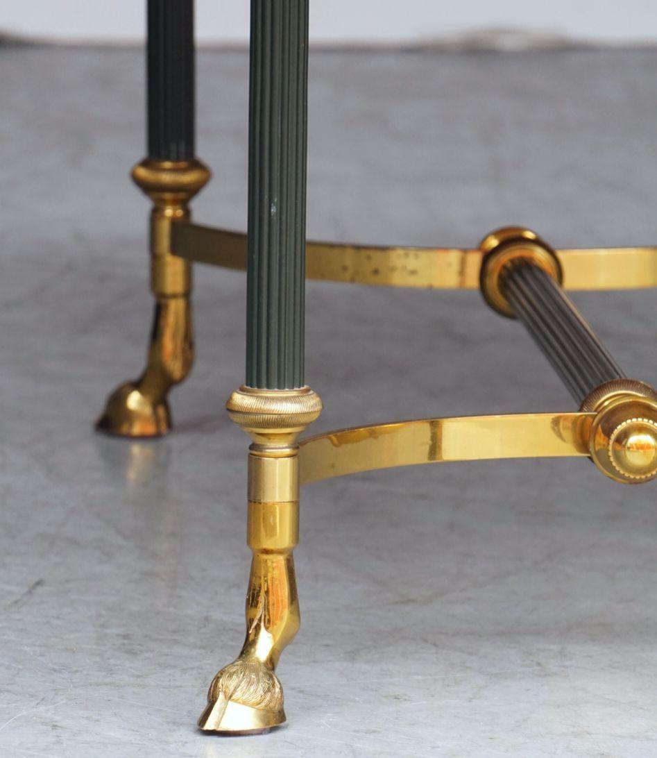 French Mid-Century Coffee or Cocktail Low Table of Brass with Green Marble Top For Sale 11