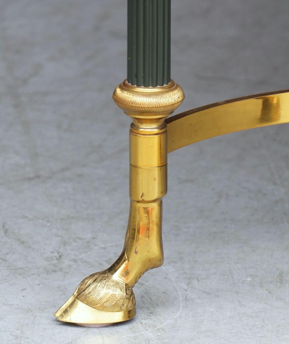 French Mid-Century Coffee or Cocktail Low Table of Brass with Green Marble Top For Sale 12