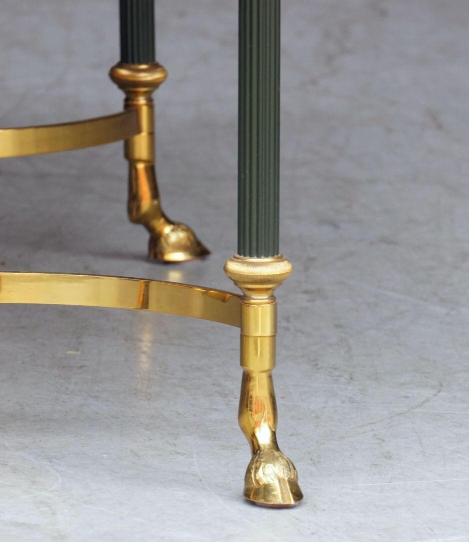 French Mid-Century Coffee or Cocktail Low Table of Brass with Green Marble Top For Sale 14
