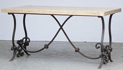 French Mid-Century Coffee or Low Table with Wrought Iron Base and Marble Top