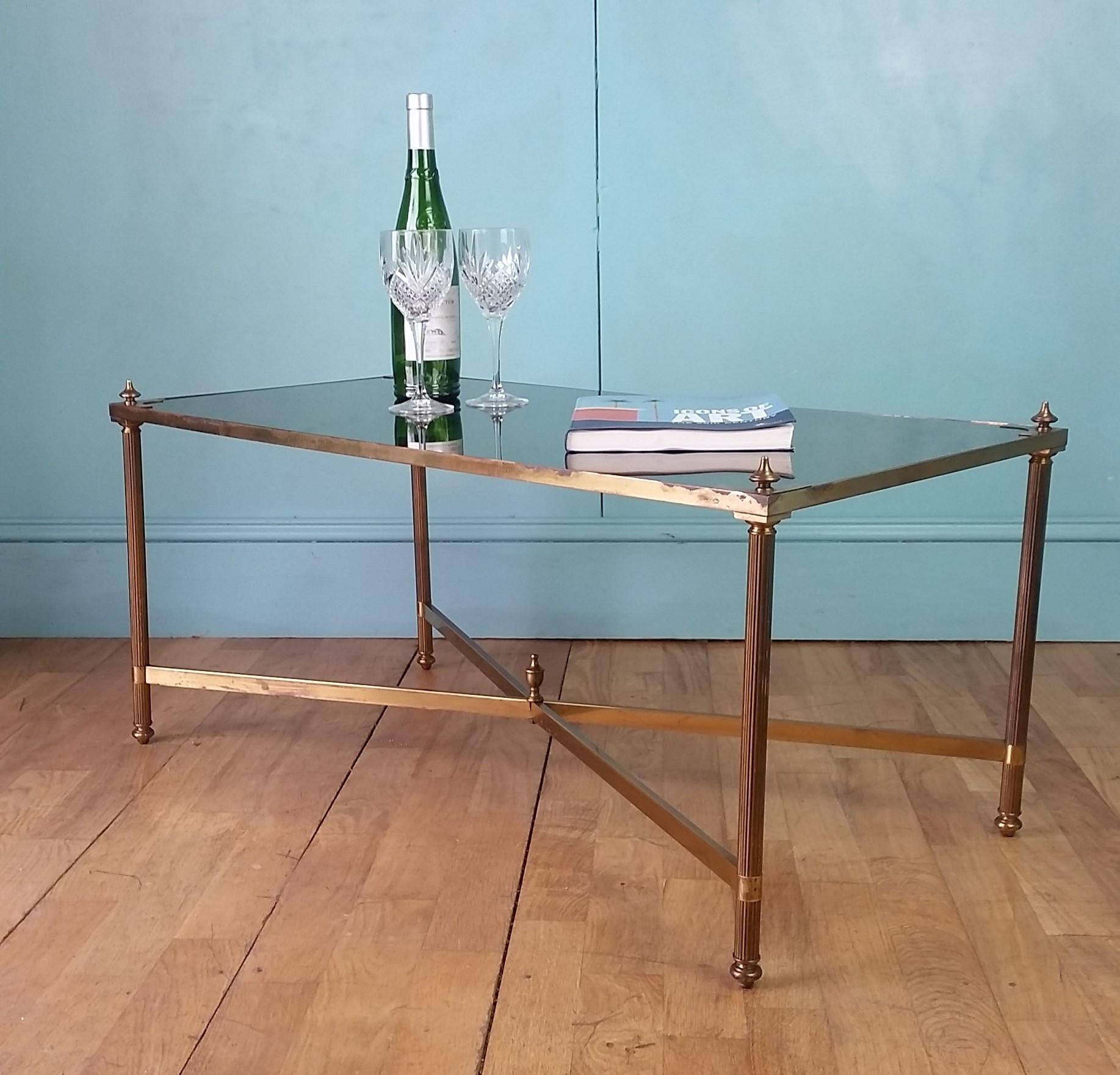 Brass French mid century coffee table by Maison Jansen