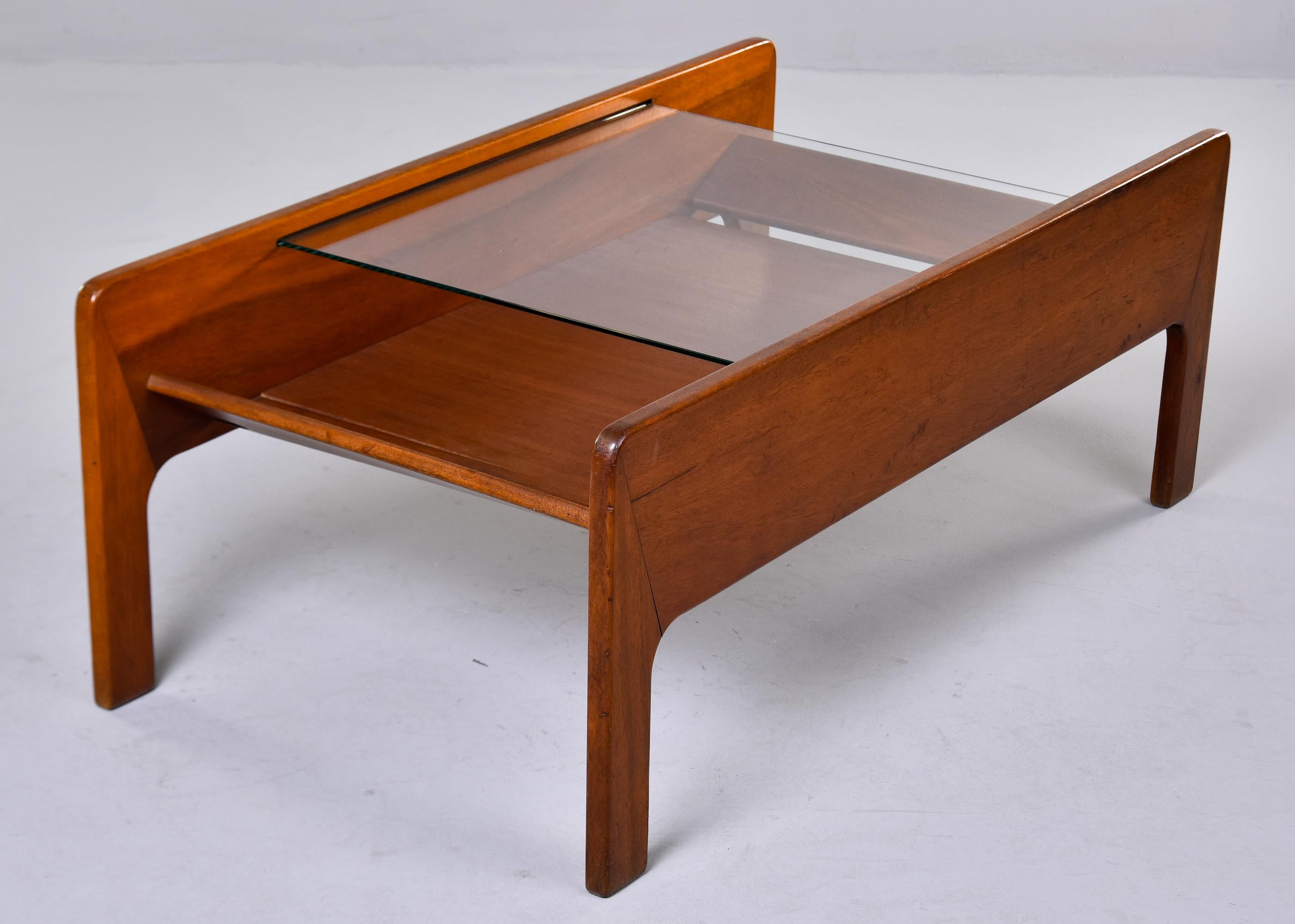 French Midcentury Coffee Table with Insert Glass Top For Sale 7