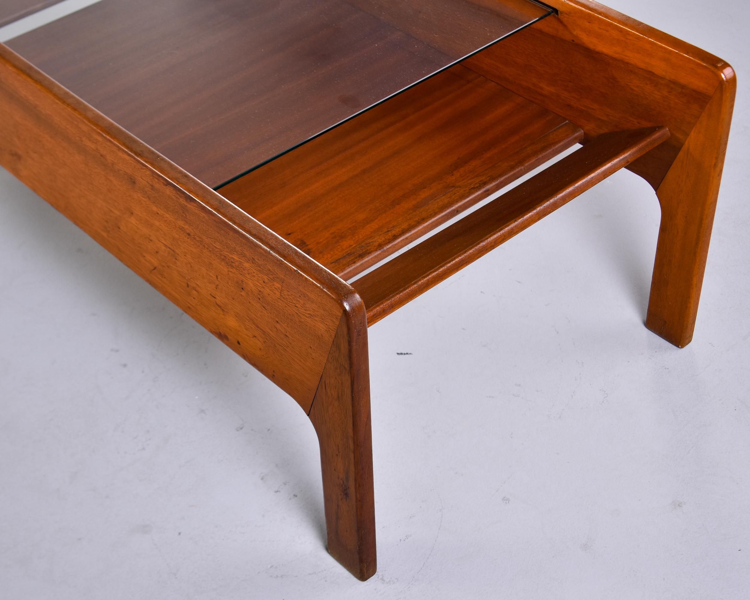 French Midcentury Coffee Table with Insert Glass Top For Sale 3