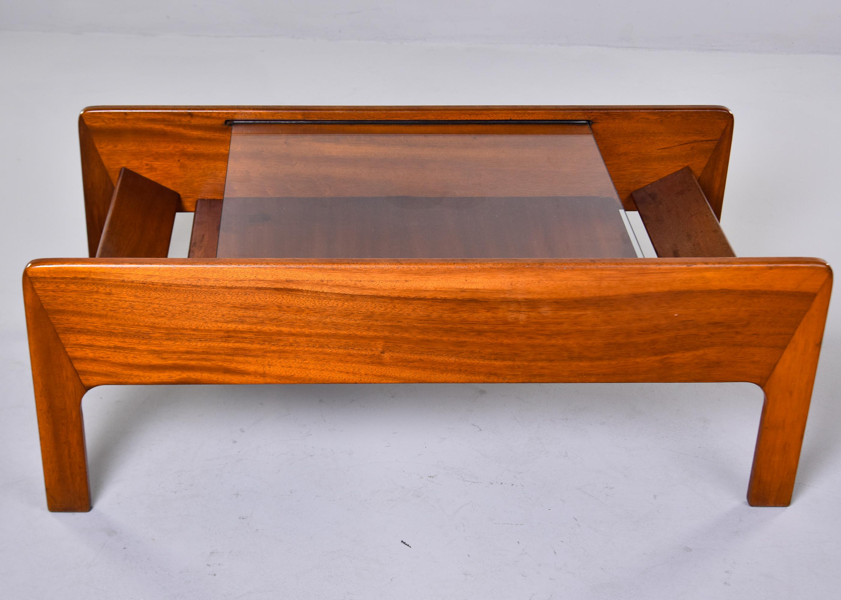 French Midcentury Coffee Table with Insert Glass Top For Sale 4