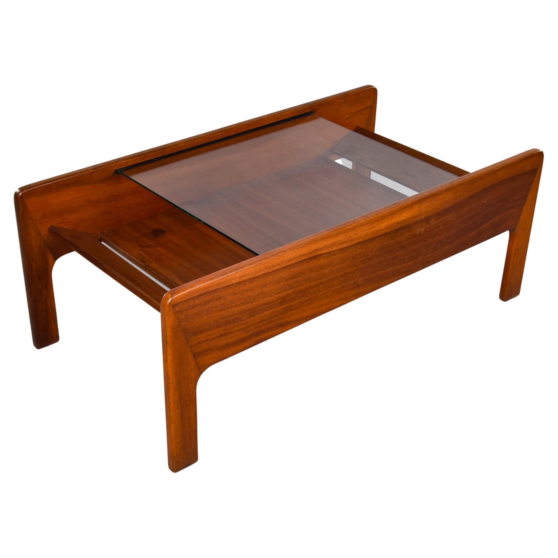 French Midcentury Coffee Table with Insert Glass Top For Sale