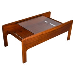 French Midcentury Coffee Table with Insert Glass Top