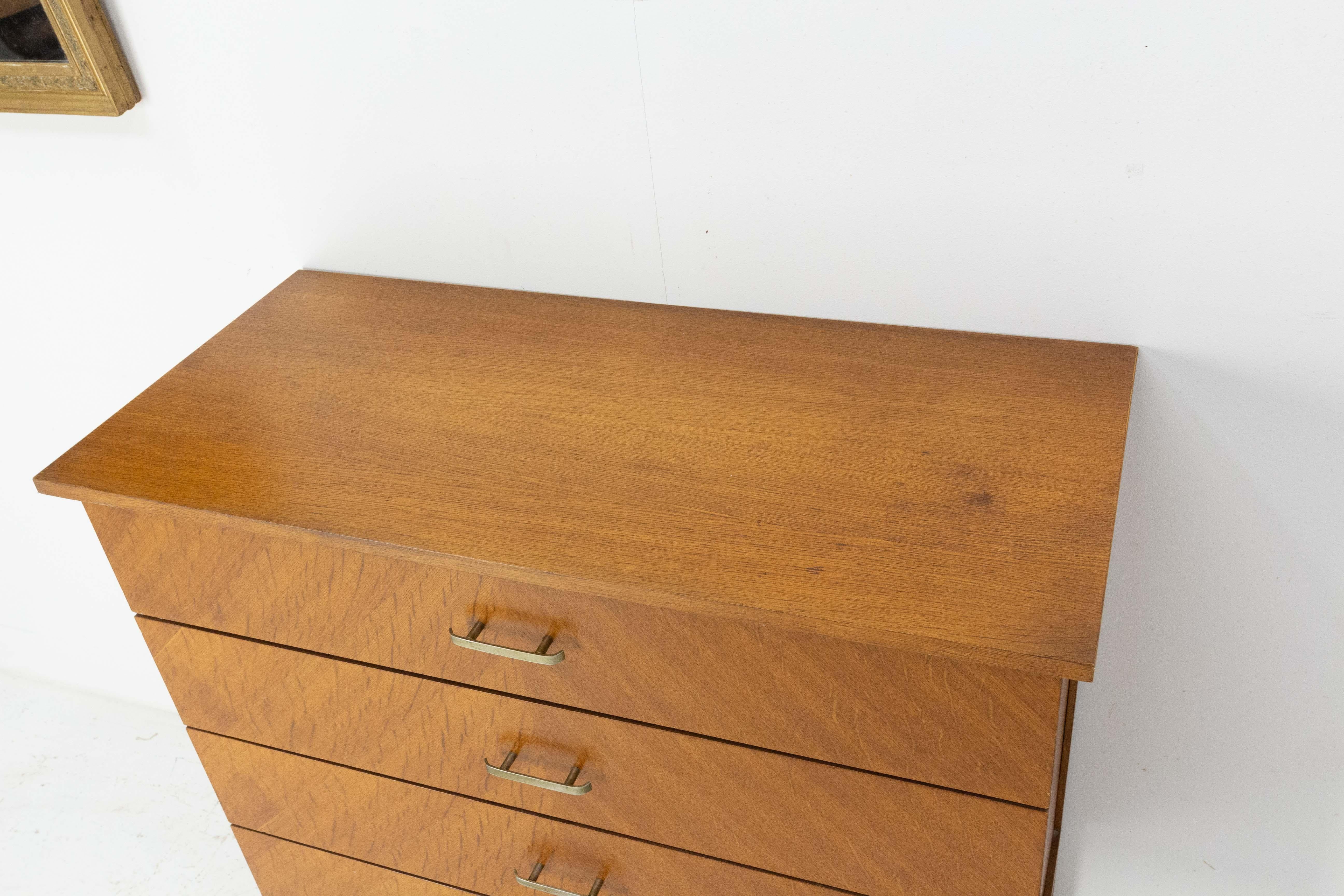 French Mid-Century Commode Chest of Drawers, Oak Veneer, circa 1950 1