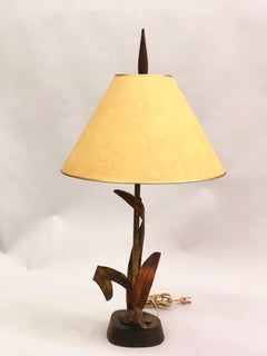 French Midcentury Copper, Bronze and Brass Floral Table Lamp by Maison Charles