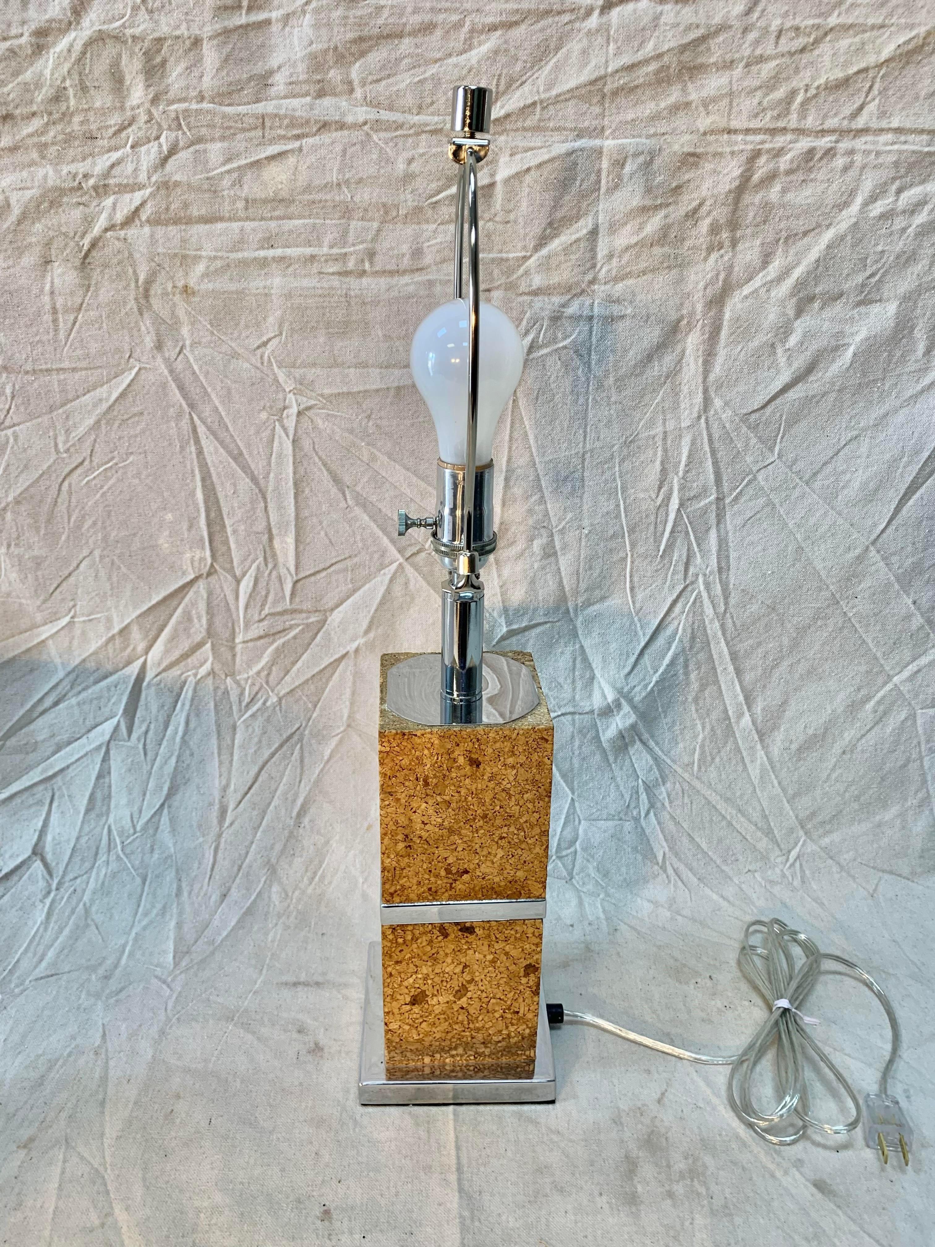 French Midcentury Cork and Chrome Table Lamp For Sale 6