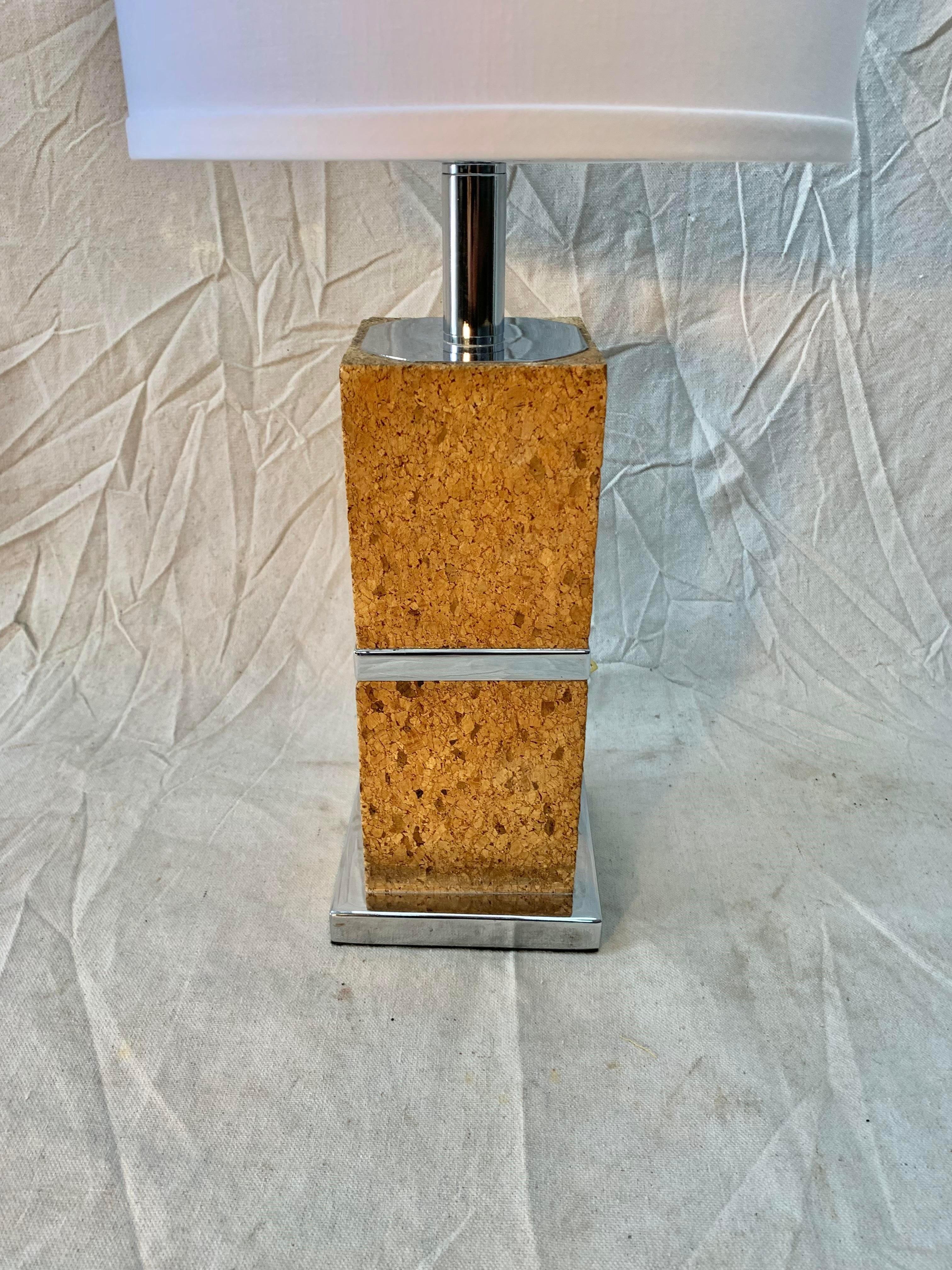 French Midcentury Cork and Chrome Table Lamp In Good Condition For Sale In Burton, TX