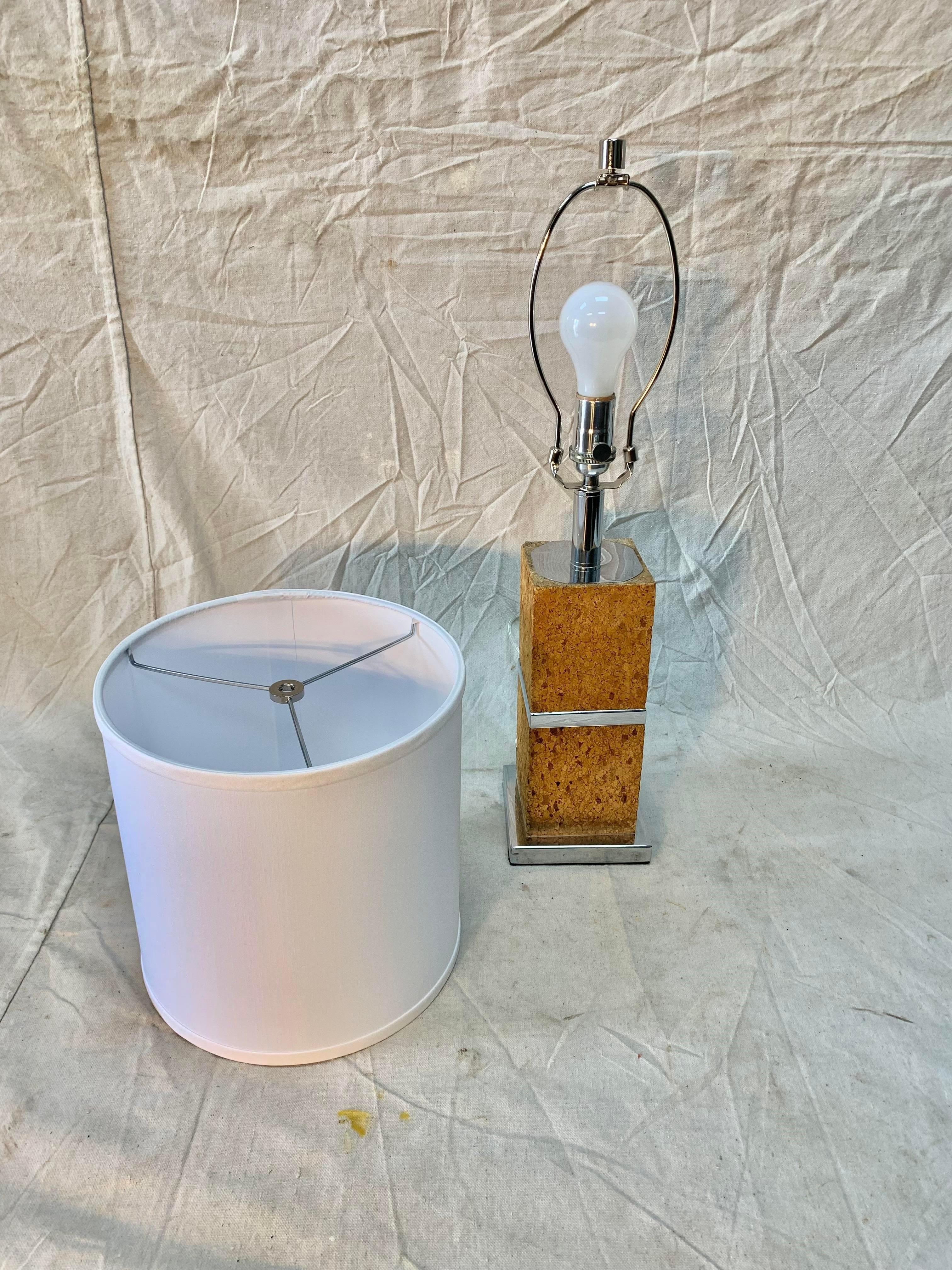 French Midcentury Cork and Chrome Table Lamp For Sale 1