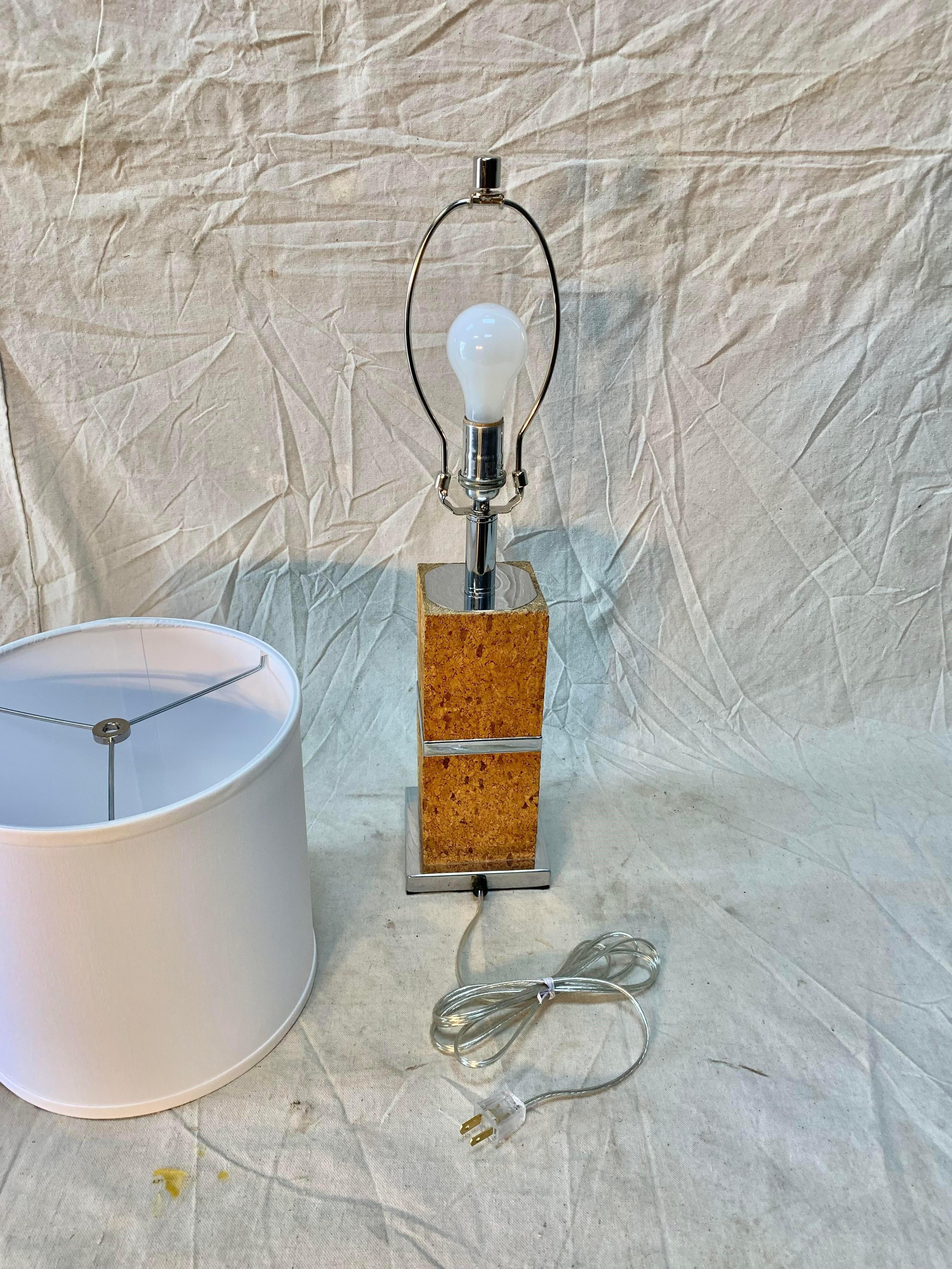 French Midcentury Cork and Chrome Table Lamp For Sale 2