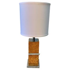Retro French Midcentury Cork and Chrome Table Lamp