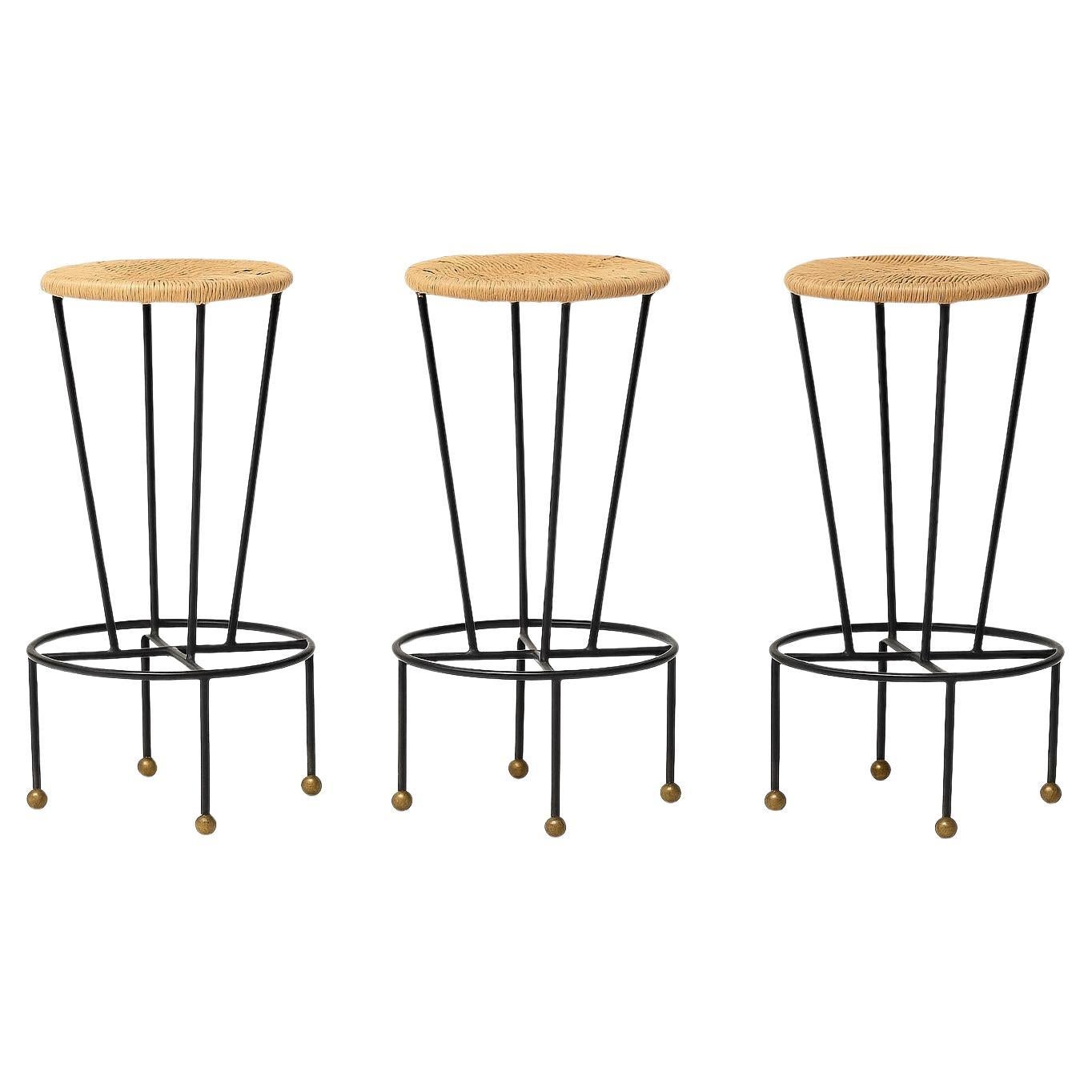 French Mid Century Counter Stools, 1960 - Set of 3
