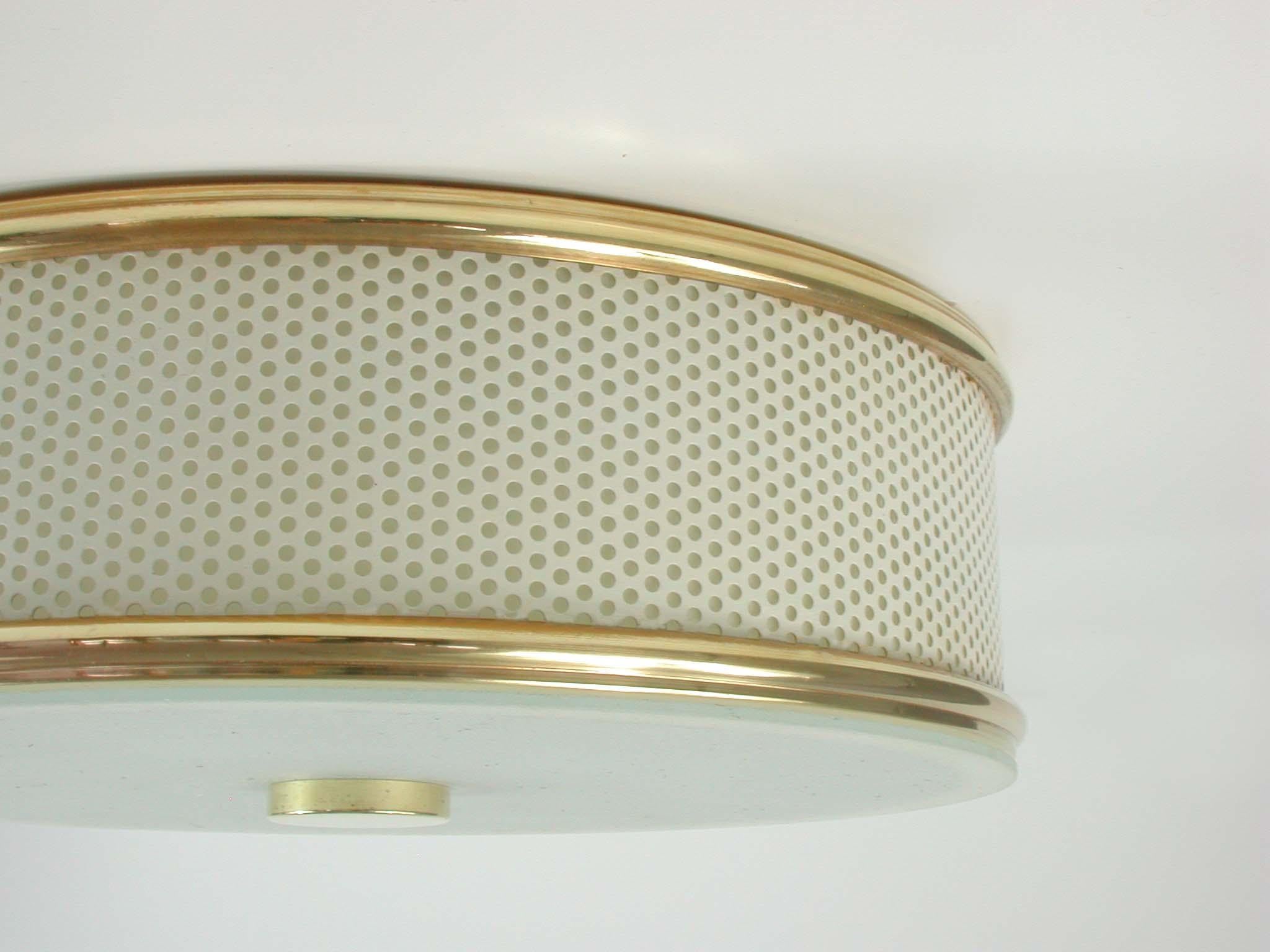 Mid-20th Century French Midcentury Cream White and Brass Matégot Style Flushmount, 1950s