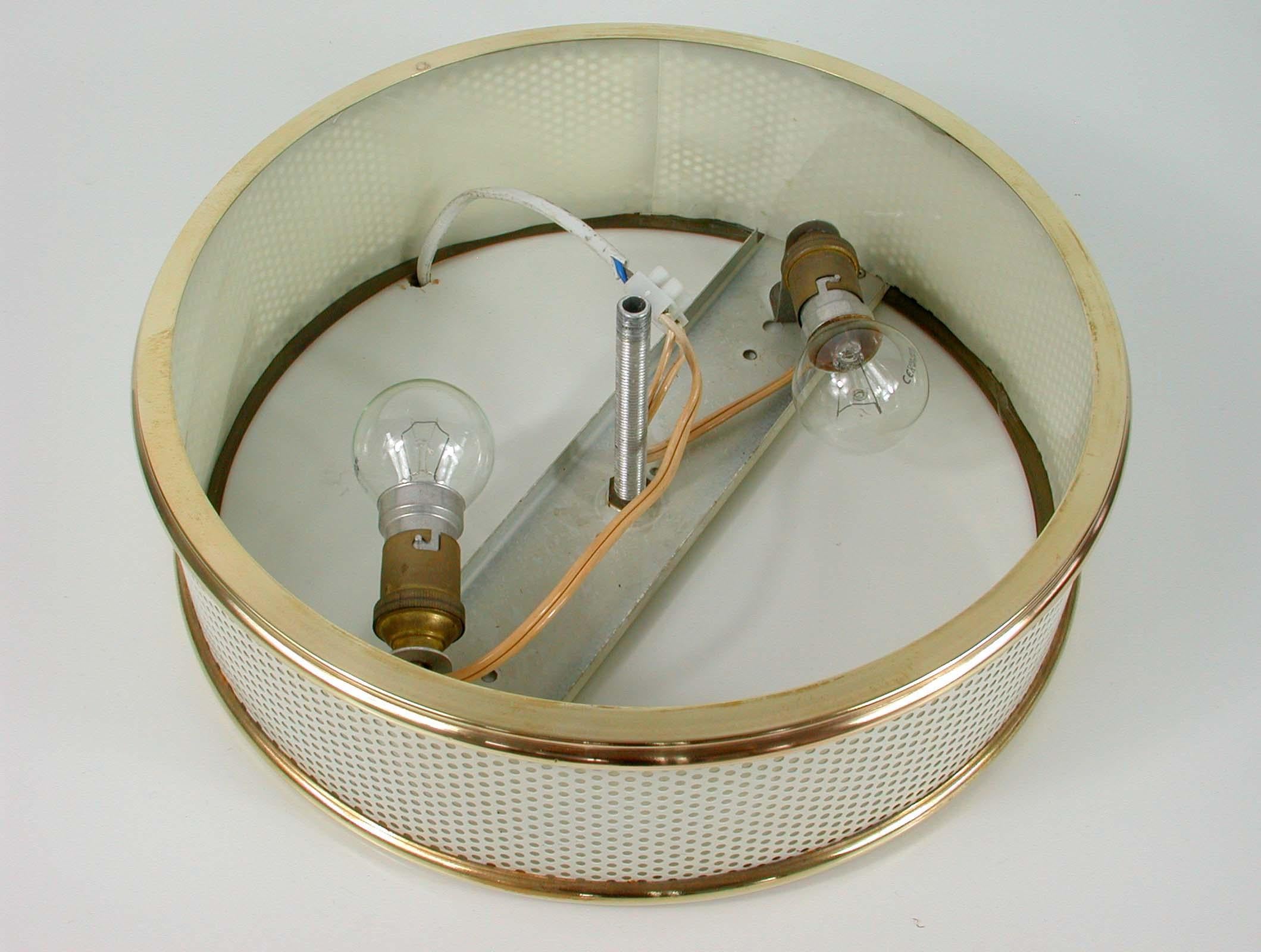 French Midcentury Cream White and Brass Matégot Style Flushmount, 1950s 2