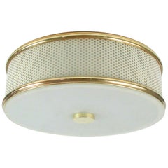 French Midcentury Cream White and Brass Matégot Style Flushmount, 1950s