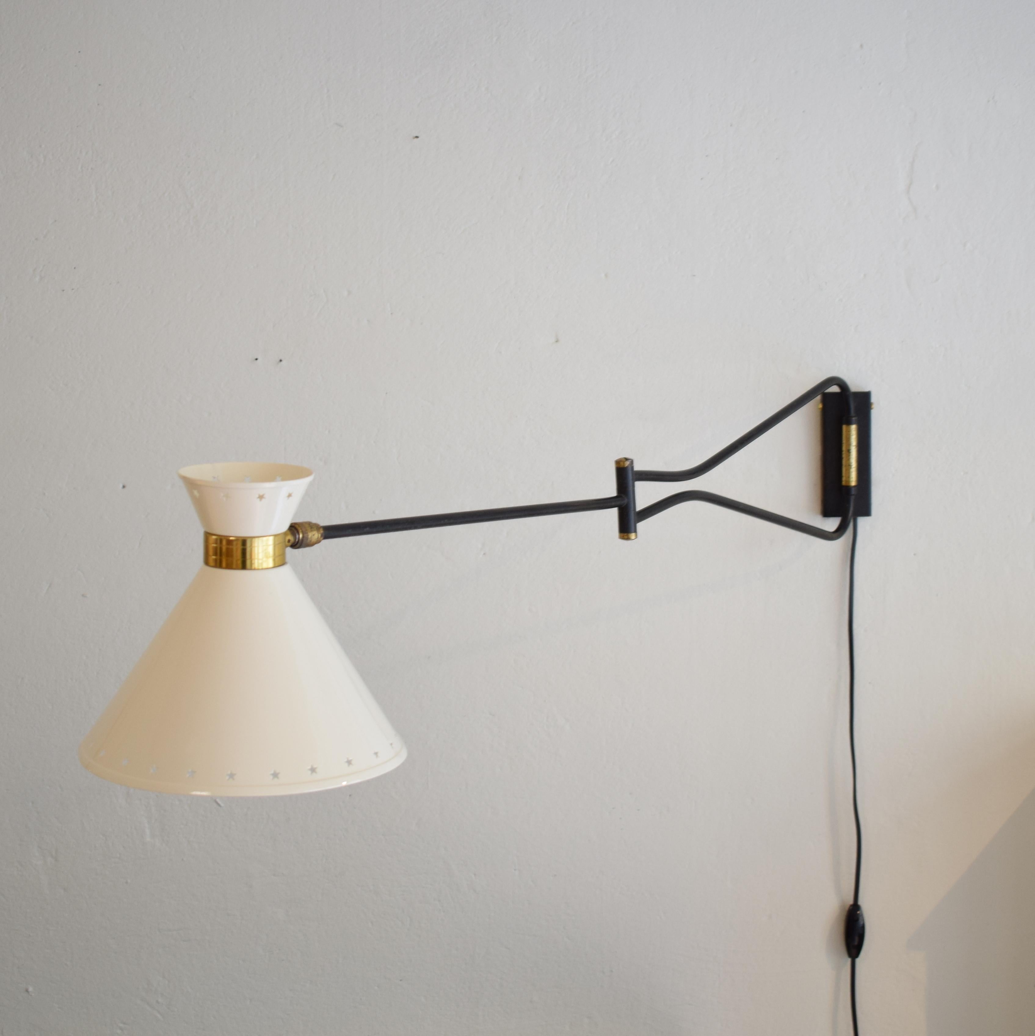 French Midcentury Creme Swing Arm Wall Light Lamp by Rene Mathieu / Lunel, 1950 4