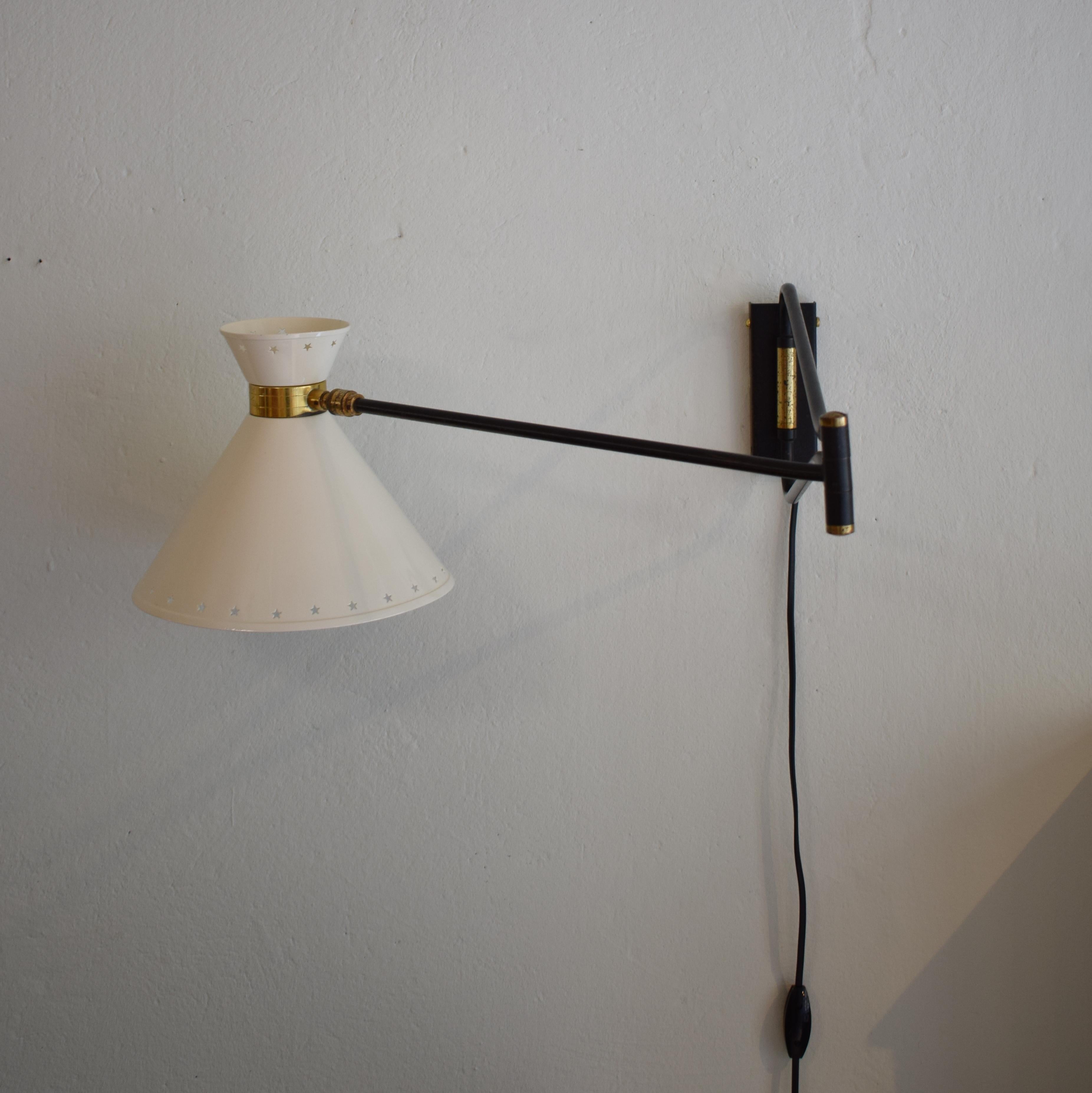 French Midcentury Creme Swing Arm Wall Light Lamp by Rene Mathieu / Lunel, 1950 8
