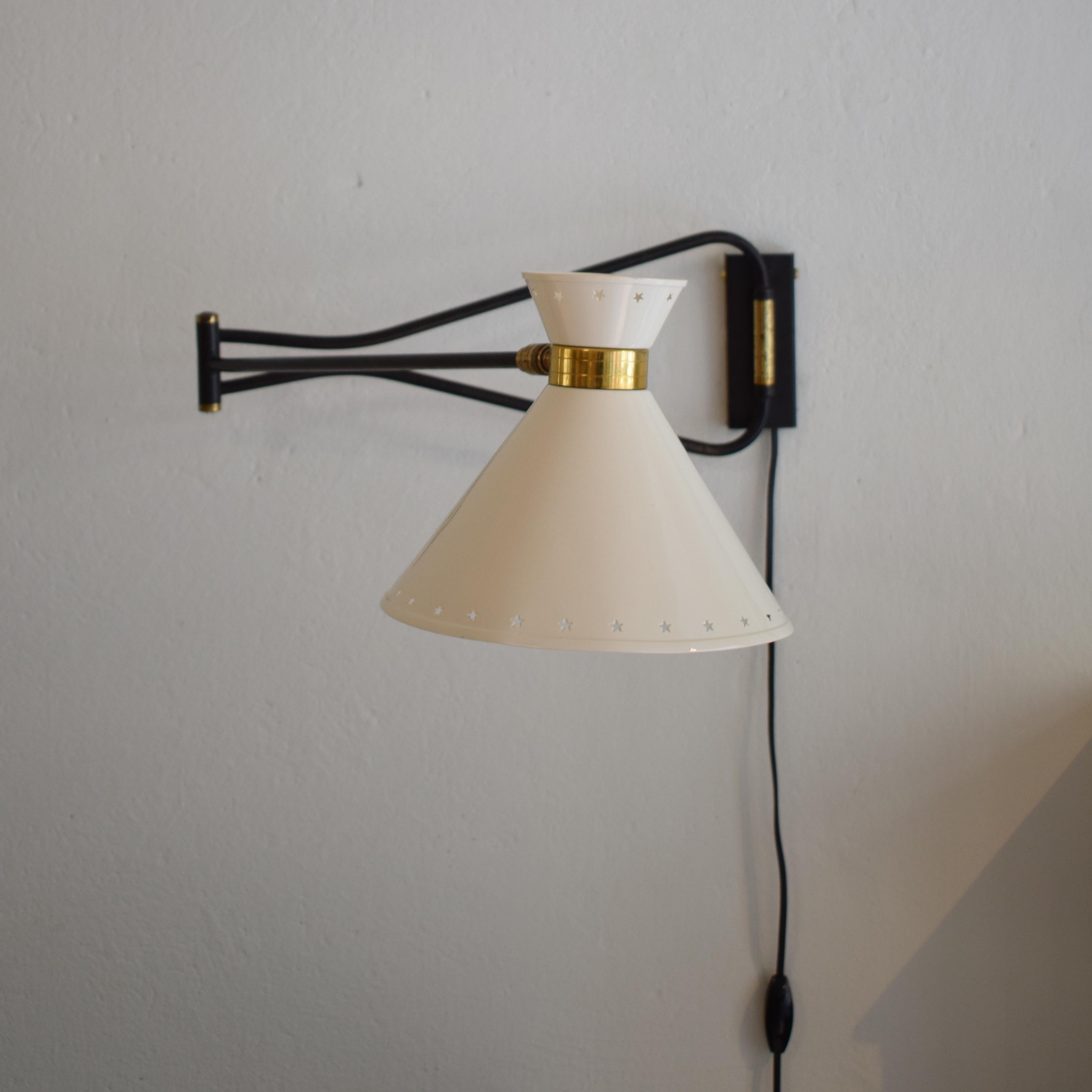French Midcentury Creme Swing Arm Wall Light Lamp by Rene Mathieu / Lunel, 1950 9