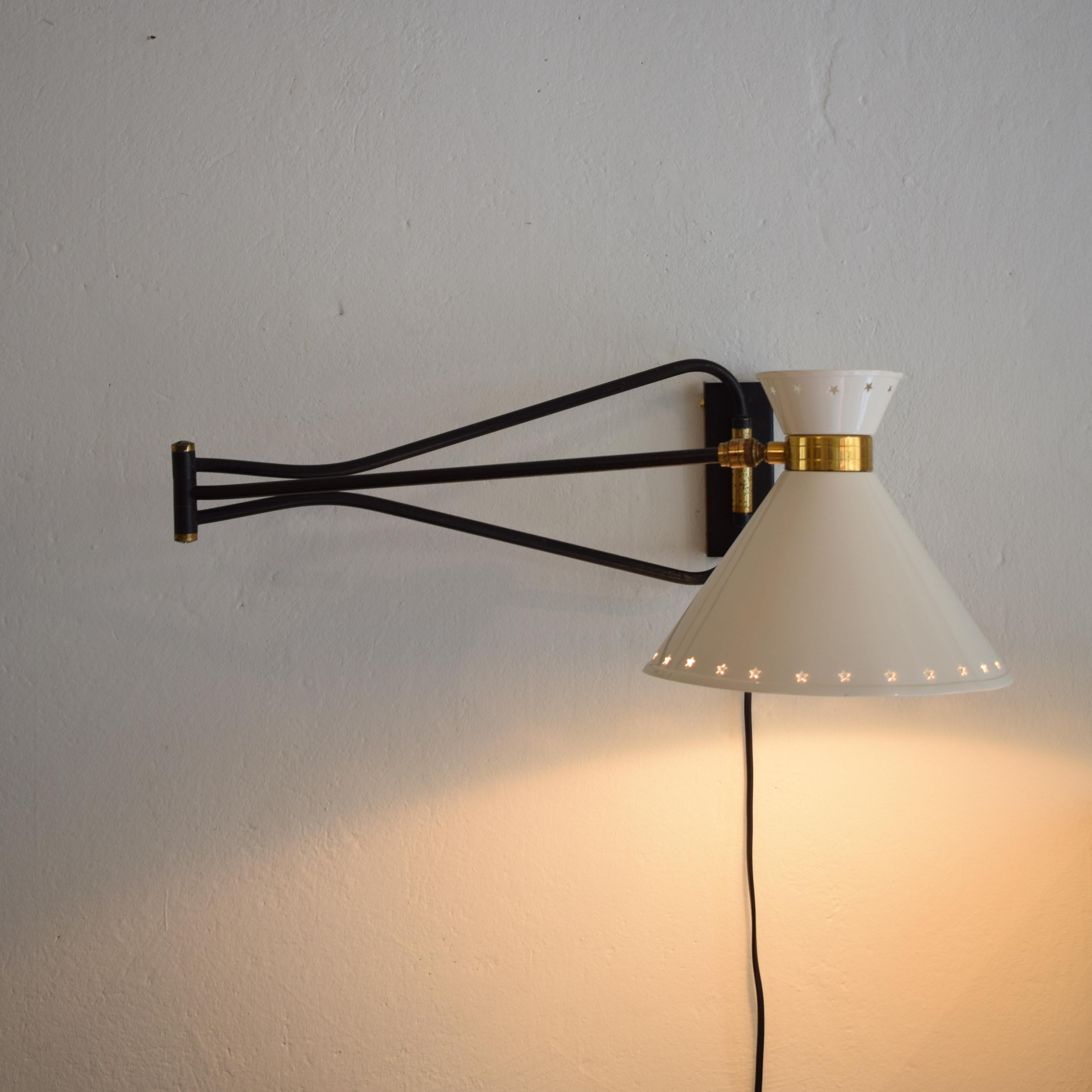 French Midcentury Creme Swing Arm Wall Light Lamp by Rene Mathieu / Lunel, 1950 11