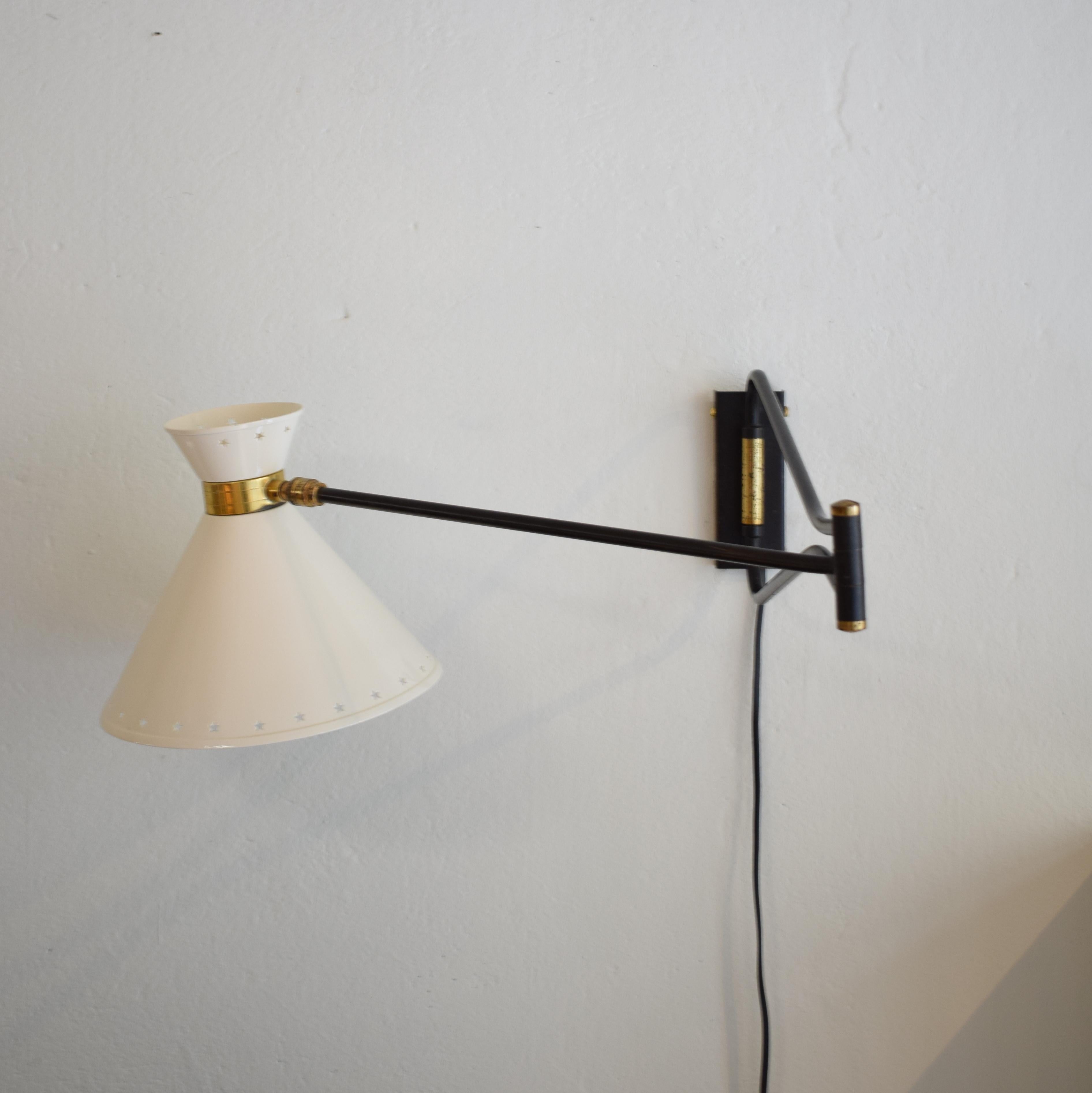 French Midcentury Creme Swing Arm Wall Light Lamp by Rene Mathieu / Lunel, 1950 12