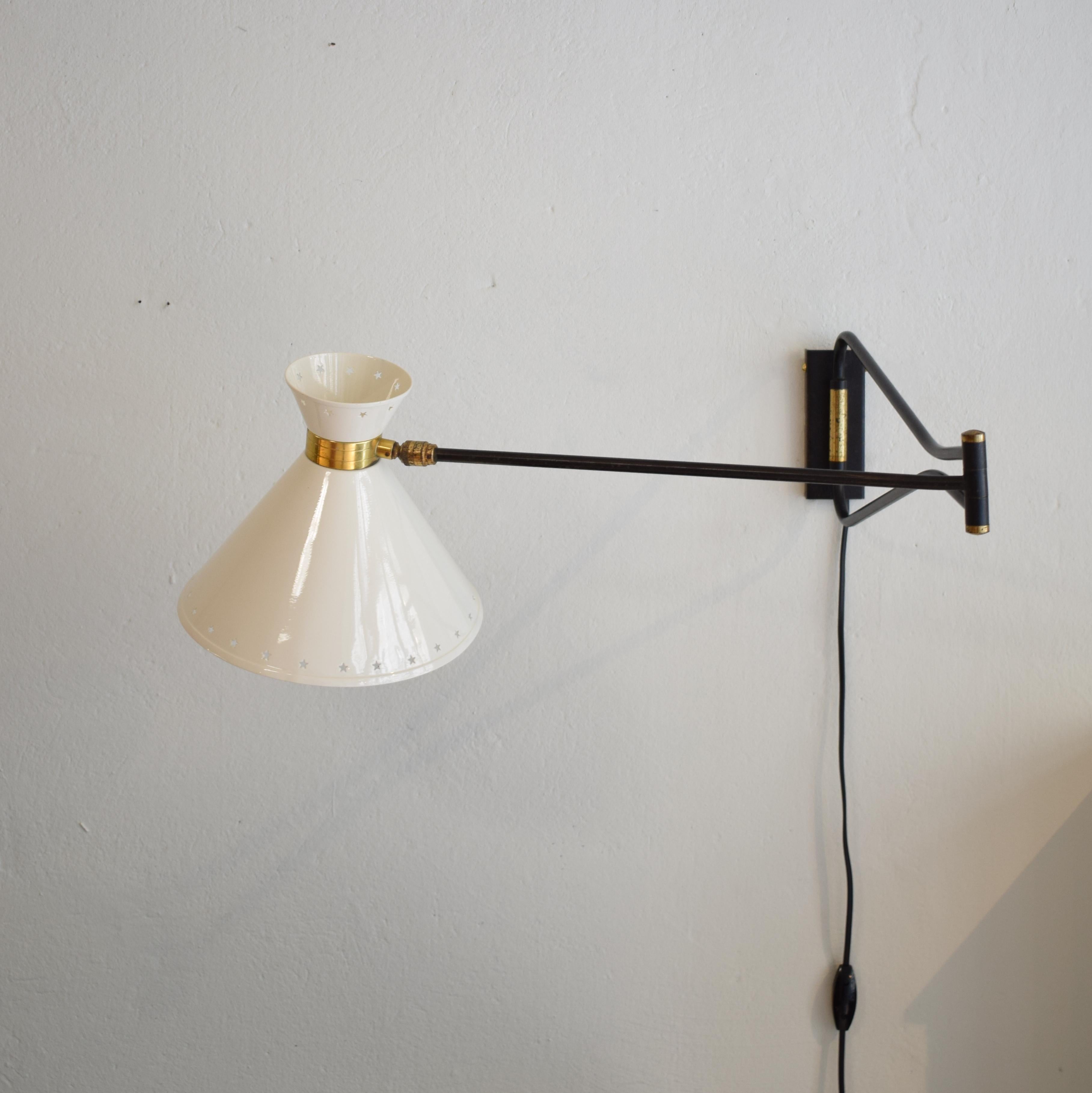 Mid-Century Modern French Midcentury Creme Swing Arm Wall Light Lamp by Rene Mathieu / Lunel, 1950