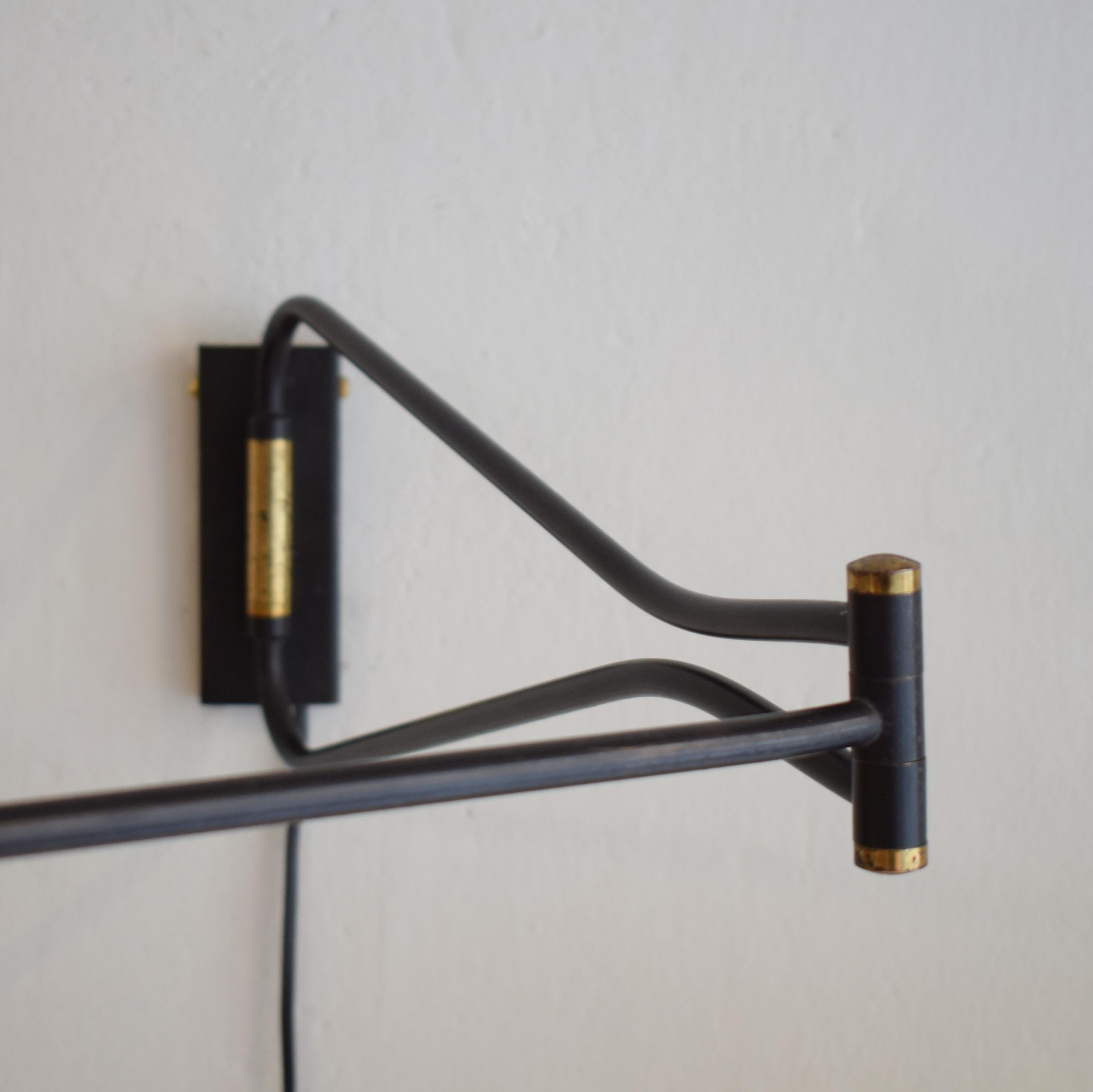 Lacquered French Midcentury Creme Swing Arm Wall Light Lamp by Rene Mathieu / Lunel, 1950